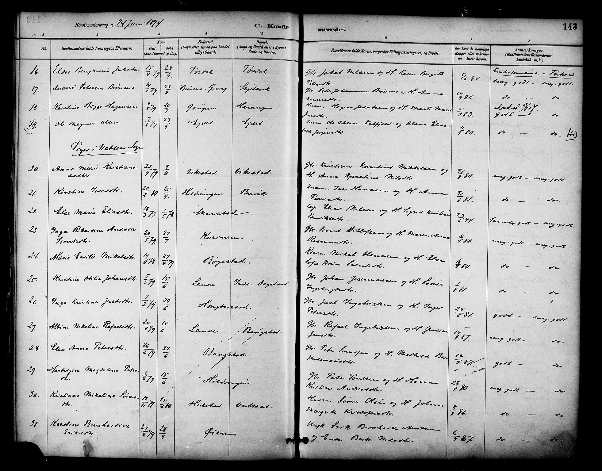 Ministerialprotokoller, klokkerbøker og fødselsregistre - Nordland, AV/SAT-A-1459/810/L0150: Parish register (official) no. 810A10 /1, 1884-1895, p. 143