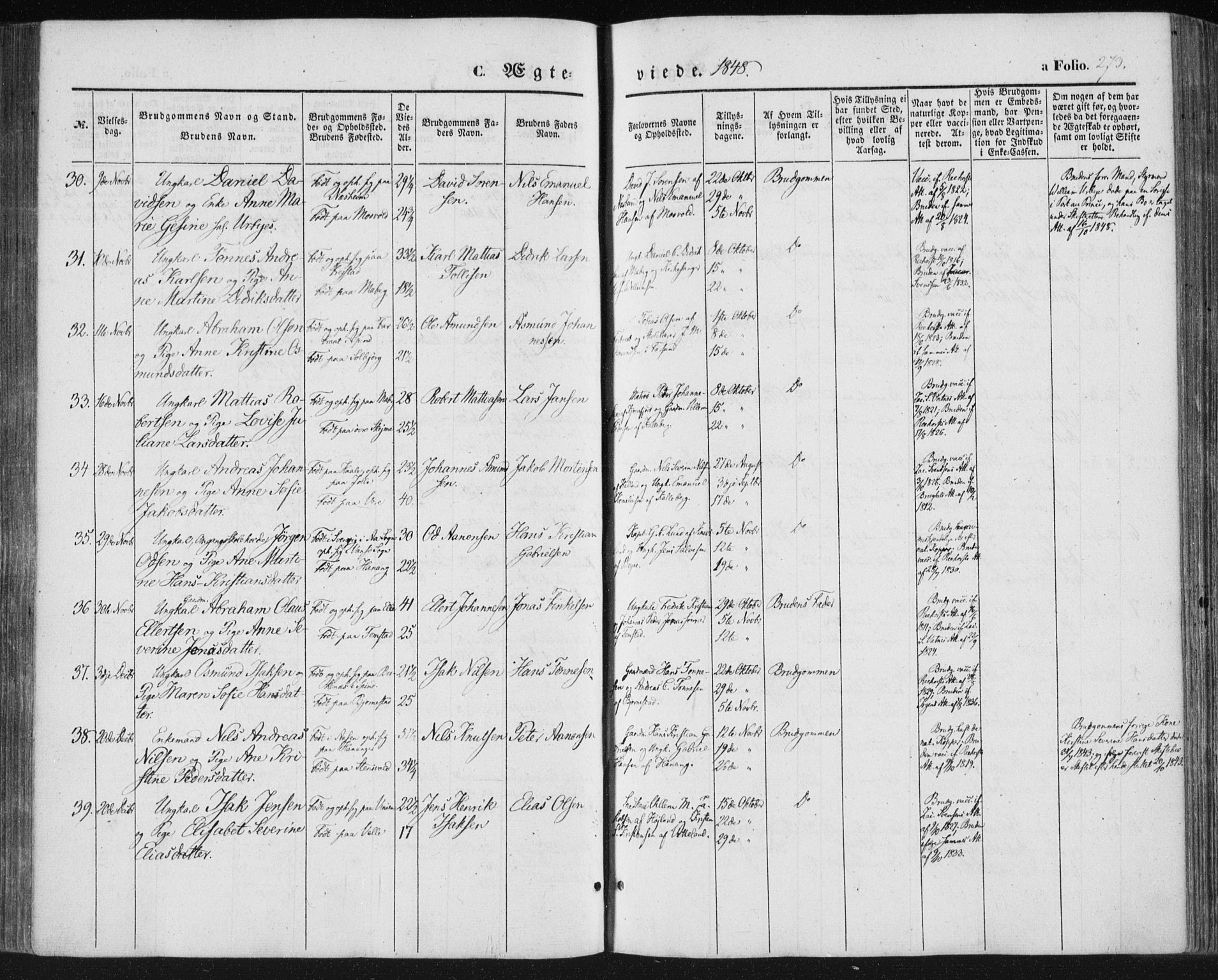 Lista sokneprestkontor, AV/SAK-1111-0027/F/Fa/L0010: Parish register (official) no. A 10, 1846-1861, p. 273