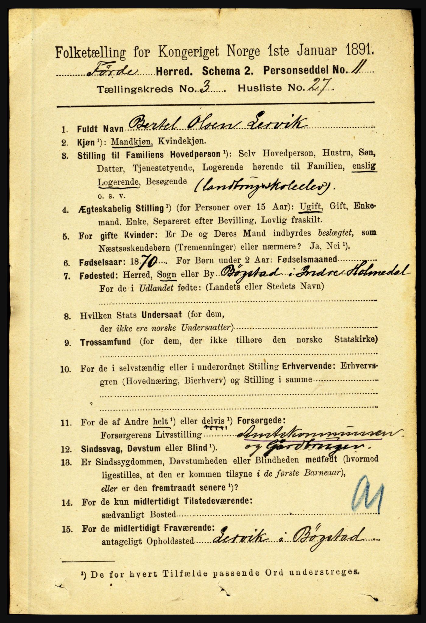 RA, 1891 census for 1432 Førde, 1891, p. 992