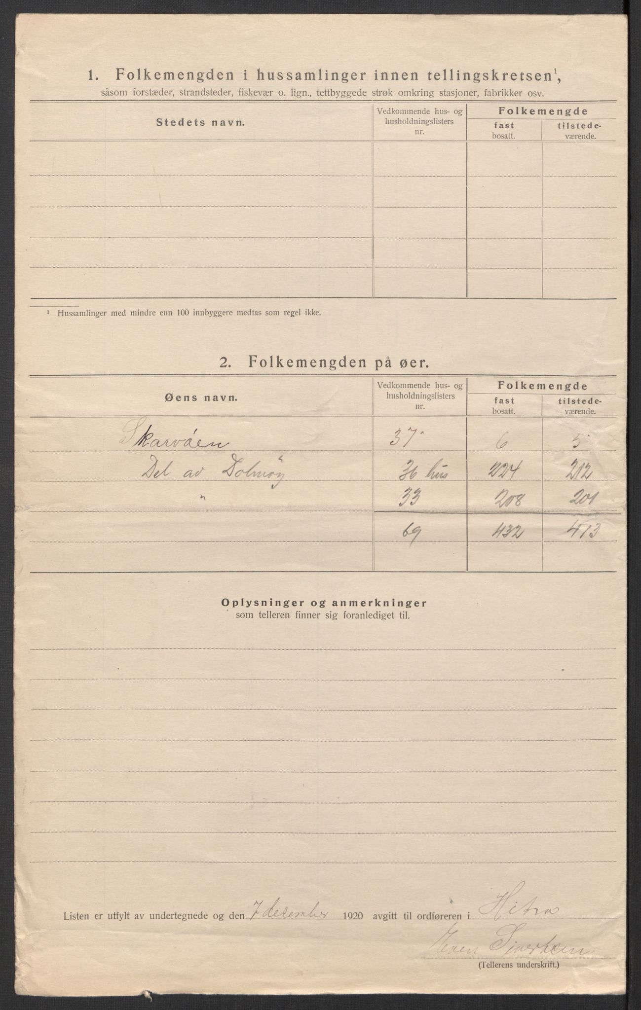 SAT, 1920 census for Hitra, 1920, p. 32