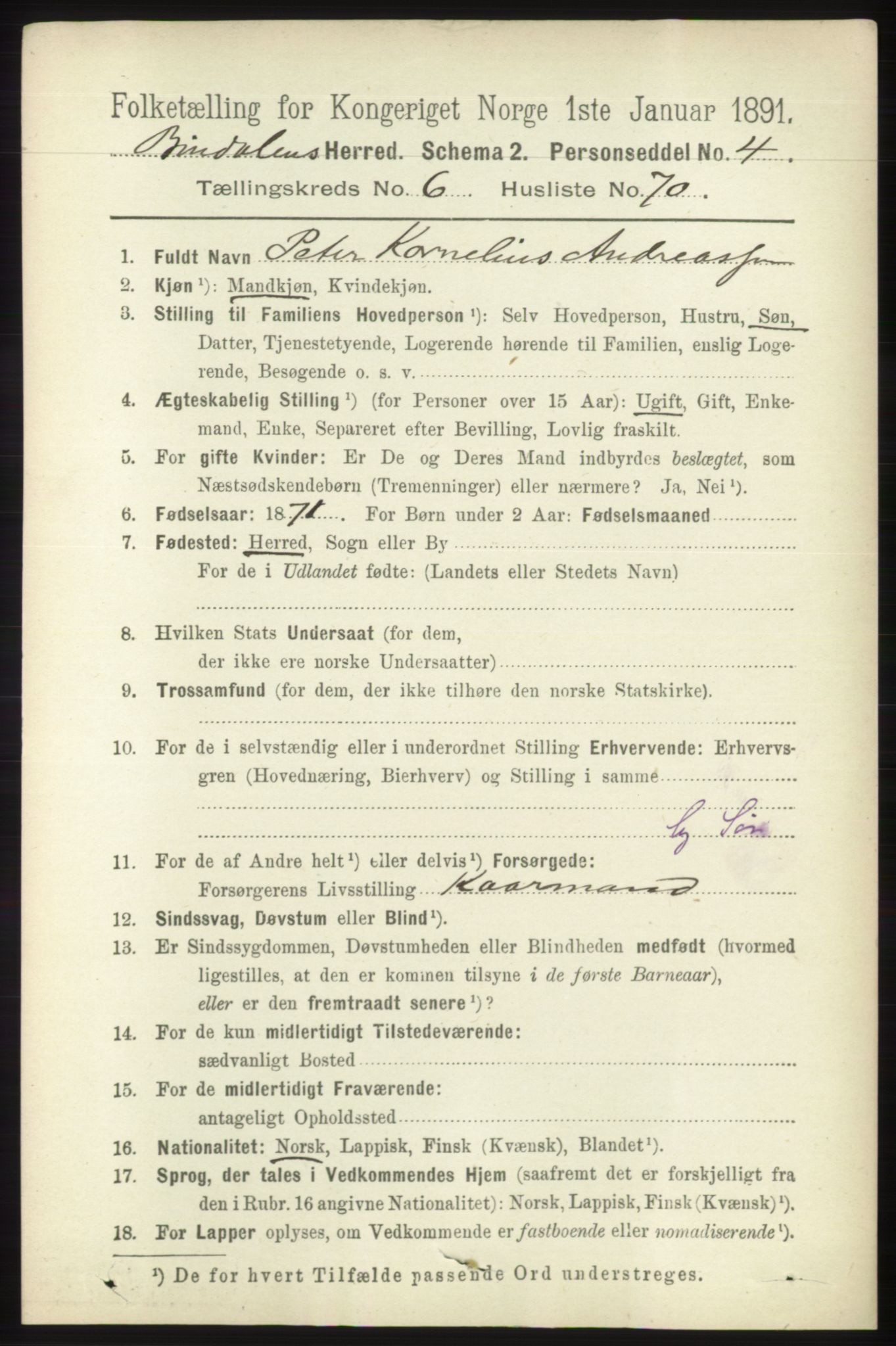 RA, 1891 census for 1811 Bindal, 1891, p. 2192