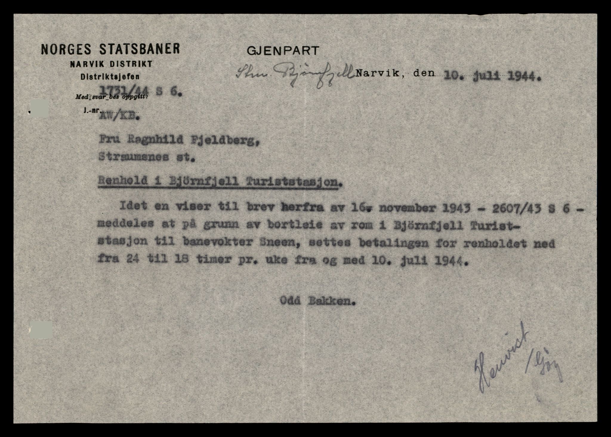 Norges statsbaner (NSB) - Narvik distrikt, AV/SAT-A-6460/0002/X/Xd/L0001: --, 1940-1963, p. 93