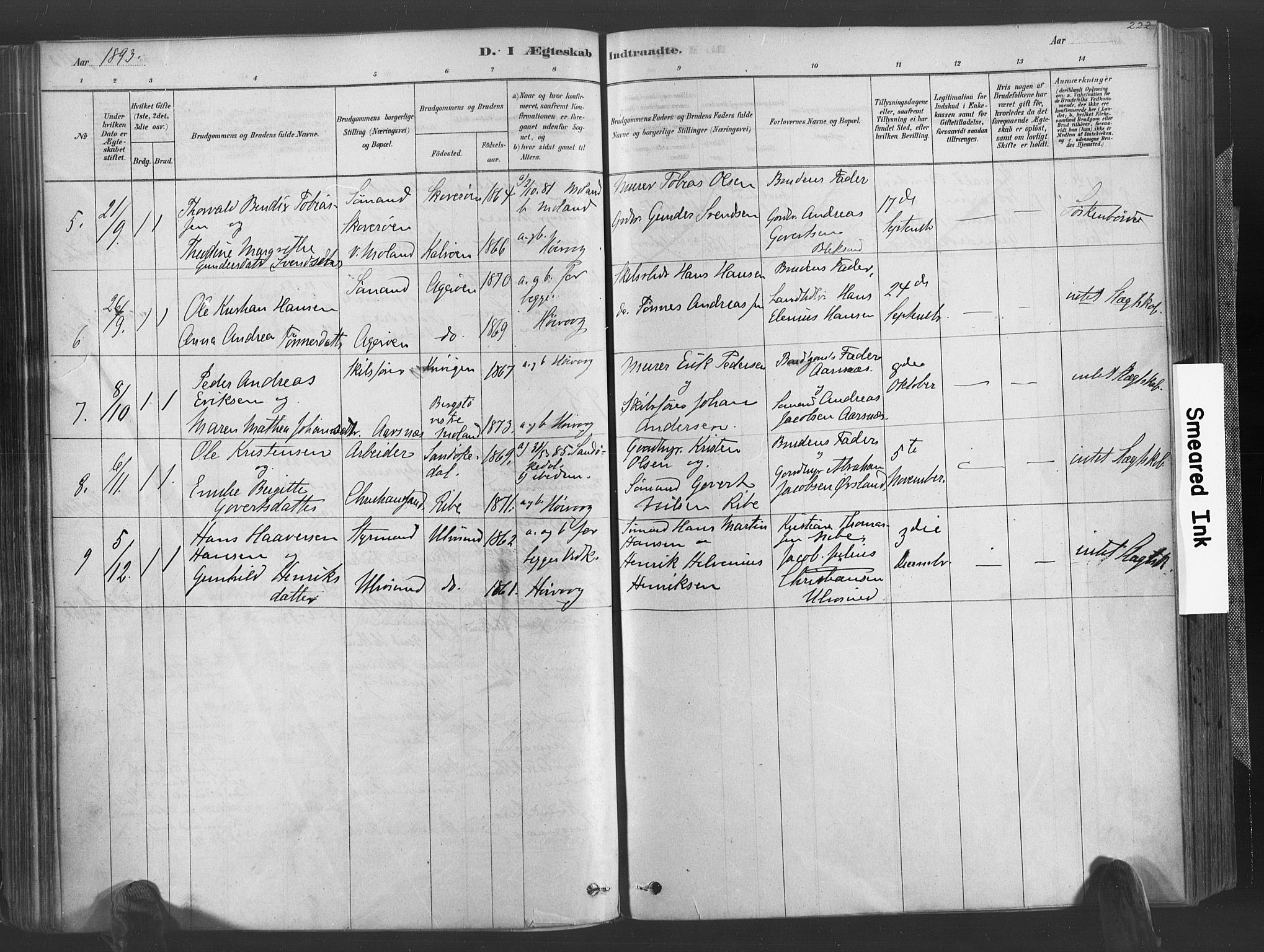 Høvåg sokneprestkontor, AV/SAK-1111-0025/F/Fa/L0005: Parish register (official) no. A 5, 1878-1893, p. 222