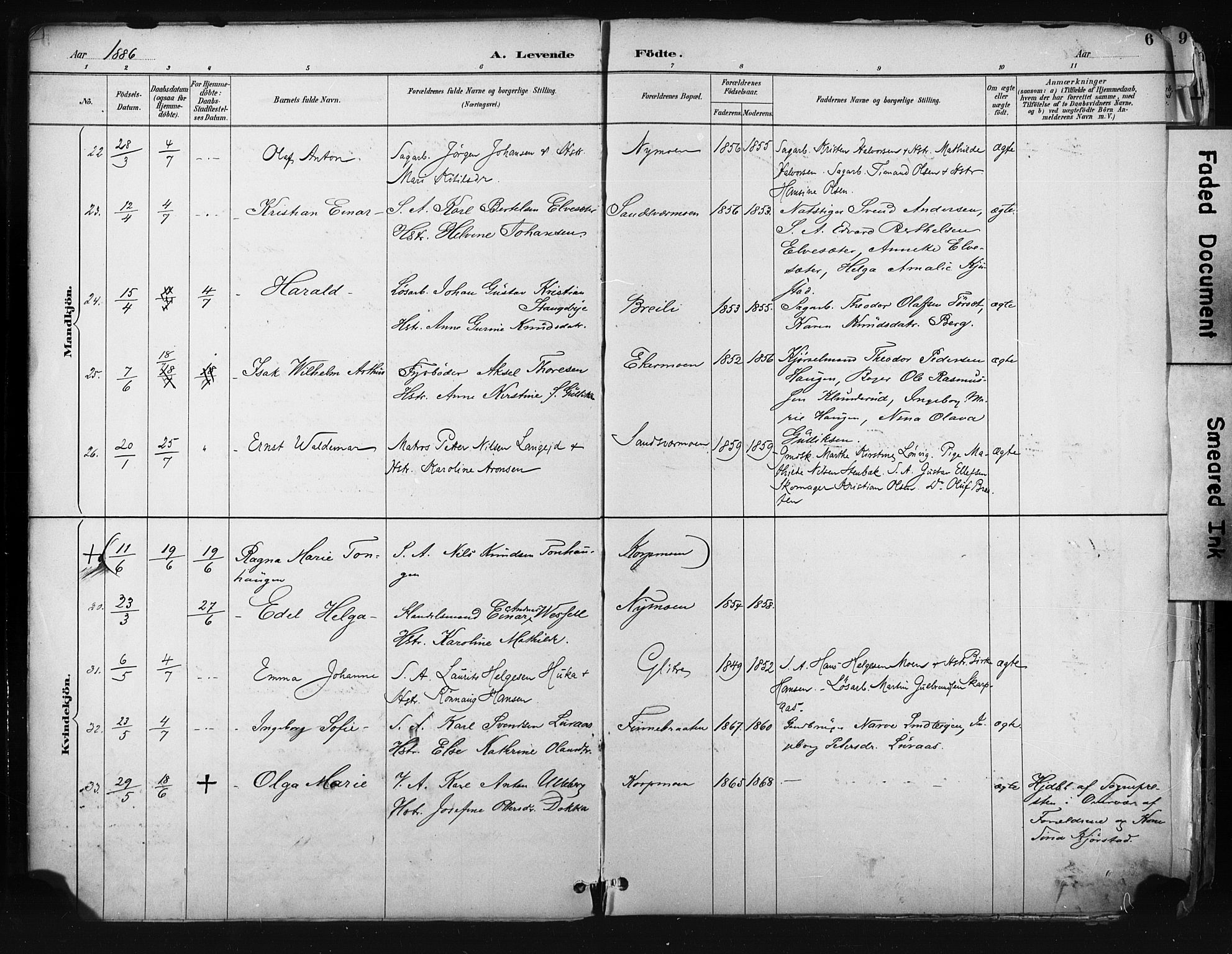 Kongsberg kirkebøker, AV/SAKO-A-22/F/Fb/L0002: Parish register (official) no. II 2, 1886-1896, p. 6