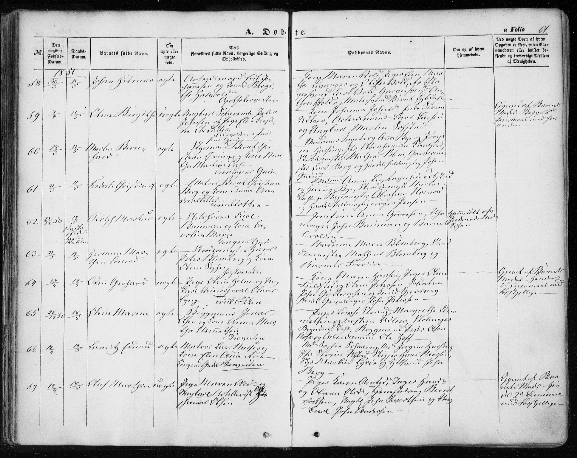 Ministerialprotokoller, klokkerbøker og fødselsregistre - Sør-Trøndelag, SAT/A-1456/601/L0051: Parish register (official) no. 601A19, 1848-1857, p. 61