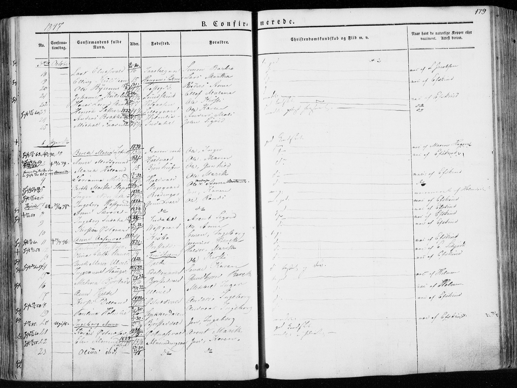 Ministerialprotokoller, klokkerbøker og fødselsregistre - Nord-Trøndelag, SAT/A-1458/723/L0239: Parish register (official) no. 723A08, 1841-1851, p. 179