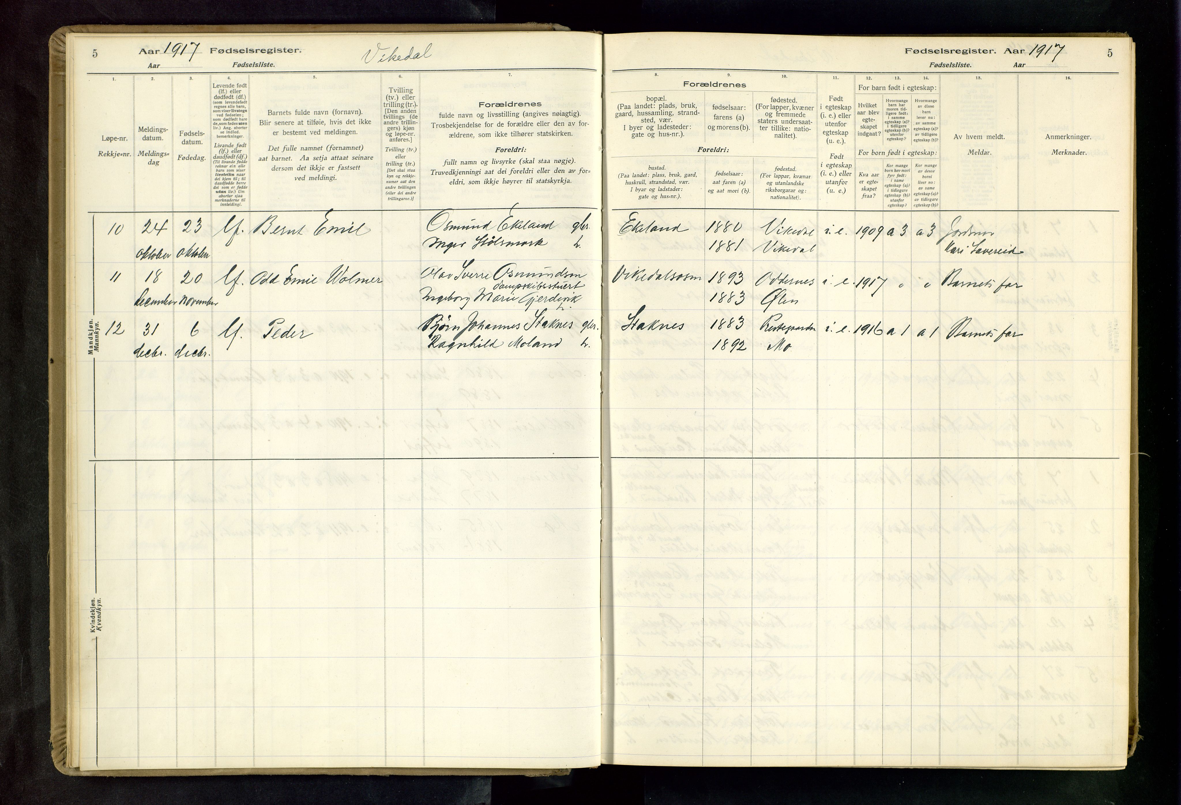 Vikedal sokneprestkontor, AV/SAST-A-101840/01/II: Birth register no. 3, 1916-1982, p. 5