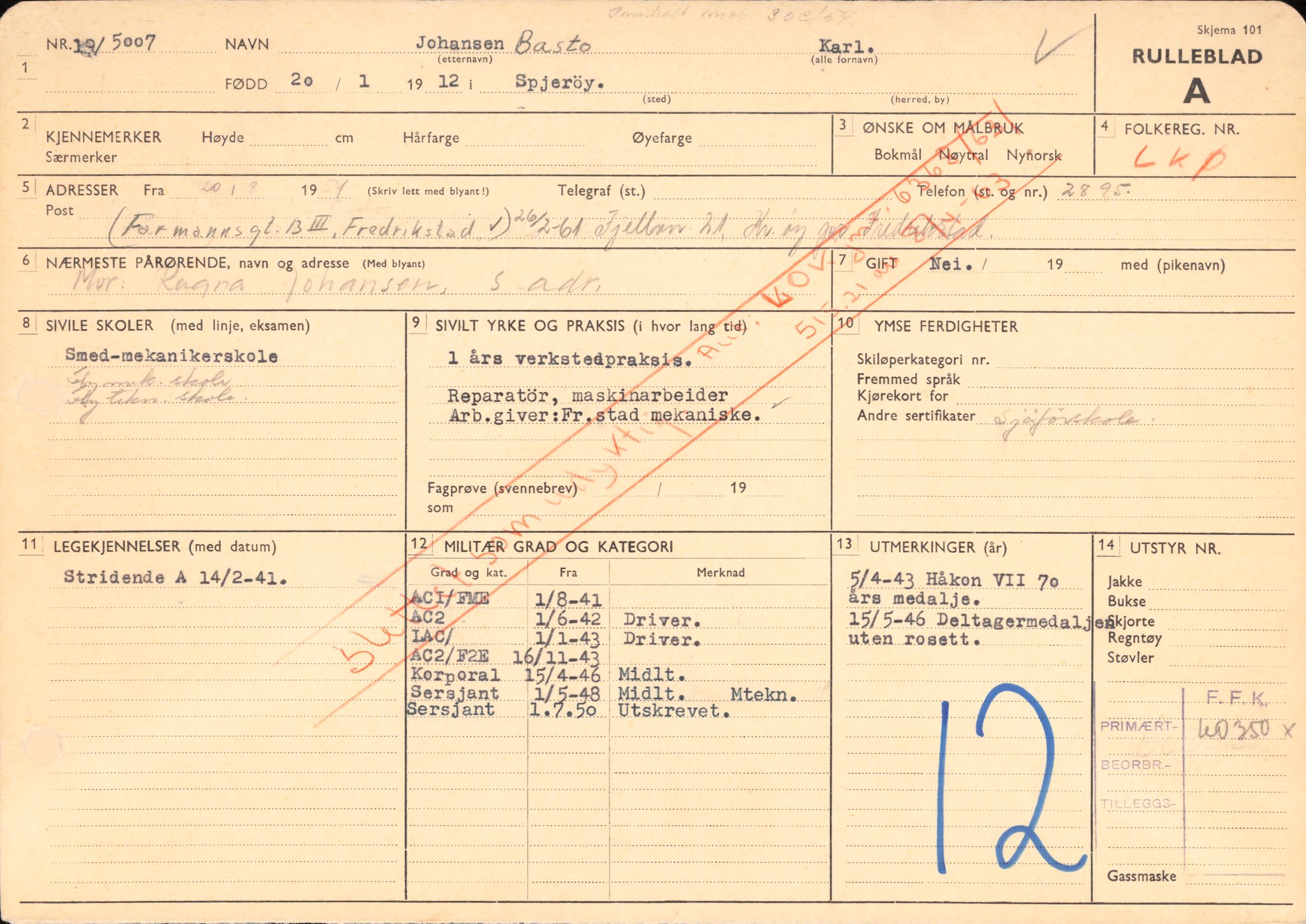 Forsvaret, Rygge hovedflystasjon, AV/RA-RAFA-2298/P/Pd/L0026: Annerløv, Gustav - Musæus, Carl Fredrik - f. 1912, 1912, p. 334