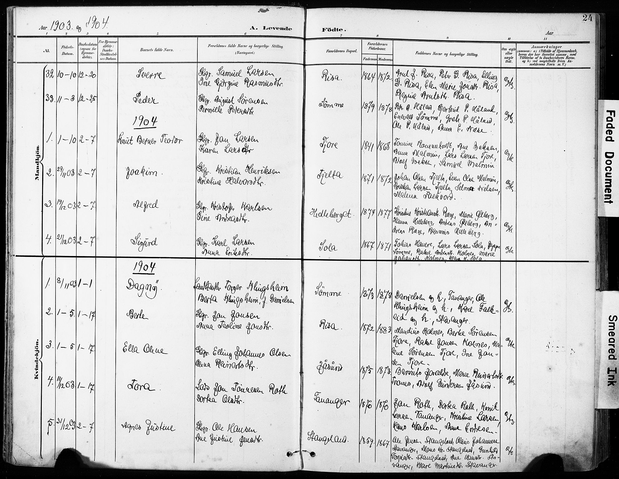 Håland sokneprestkontor, AV/SAST-A-101802/001/30BA/L0013: Parish register (official) no. A 12, 1901-1913, p. 24