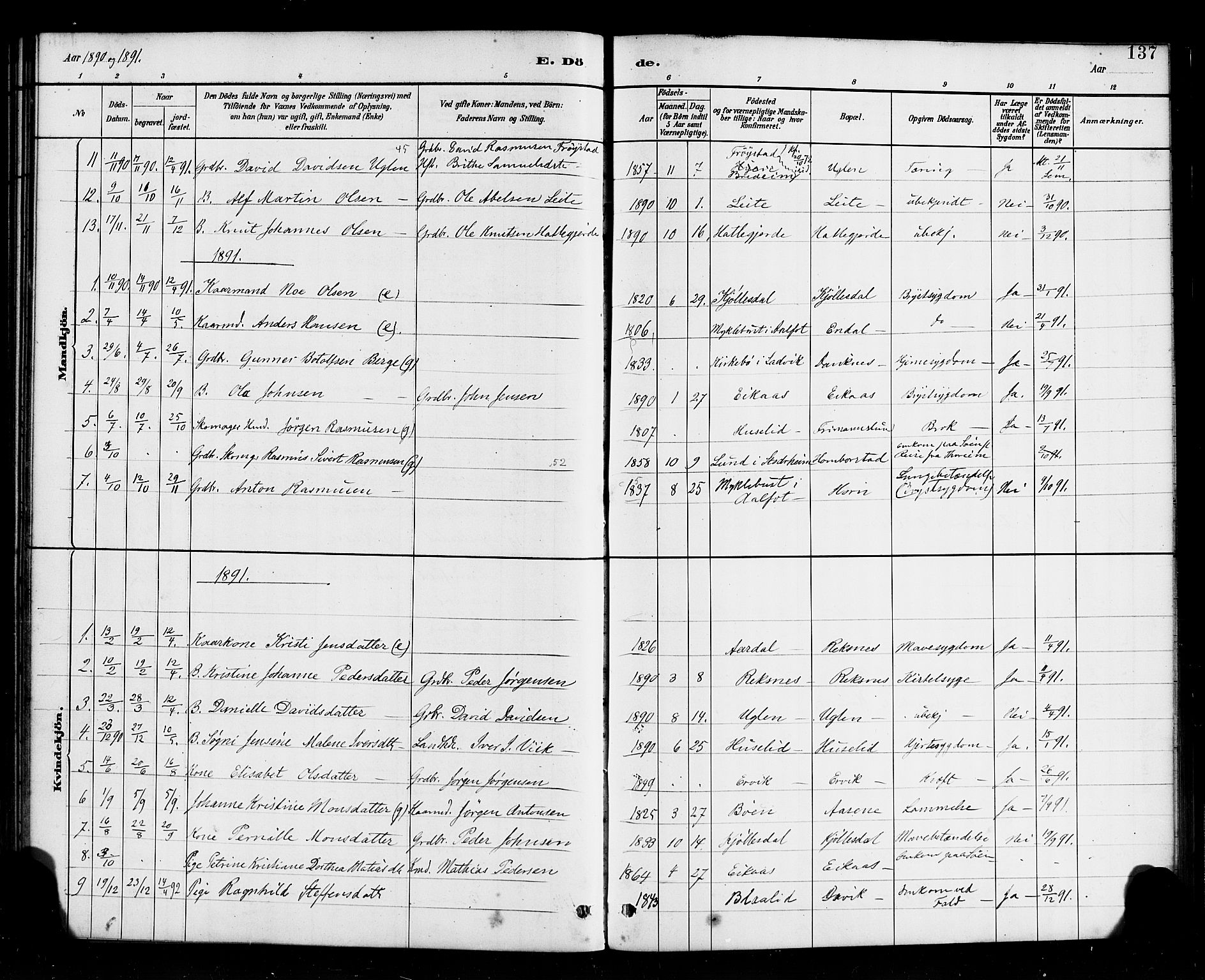 Davik sokneprestembete, AV/SAB-A-79701/H/Haa/Haab/L0001: Parish register (official) no. B 1, 1882-1900, p. 137