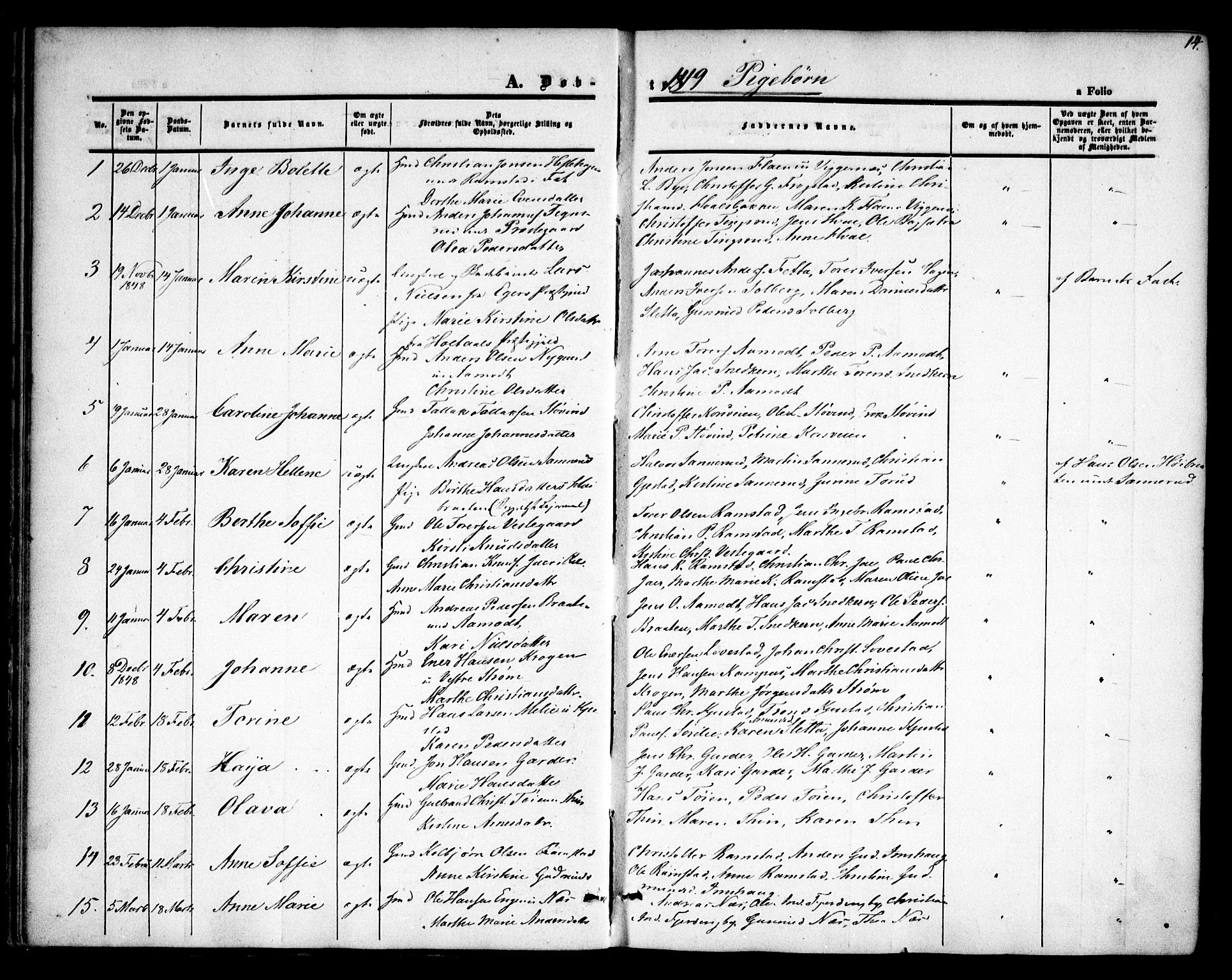 Fet prestekontor Kirkebøker, SAO/A-10370a/F/Fa/L0010: Parish register (official) no. I 10, 1847-1859, p. 14