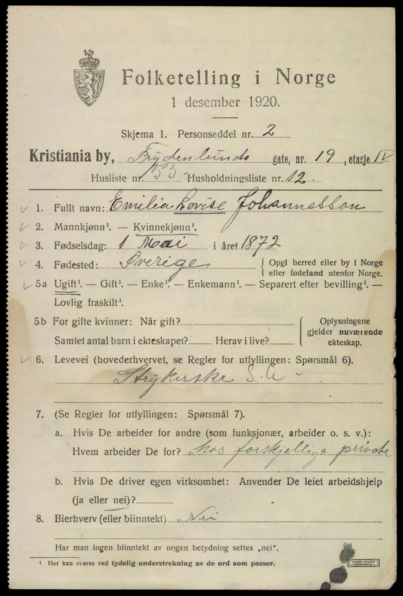 SAO, 1920 census for Kristiania, 1920, p. 245289