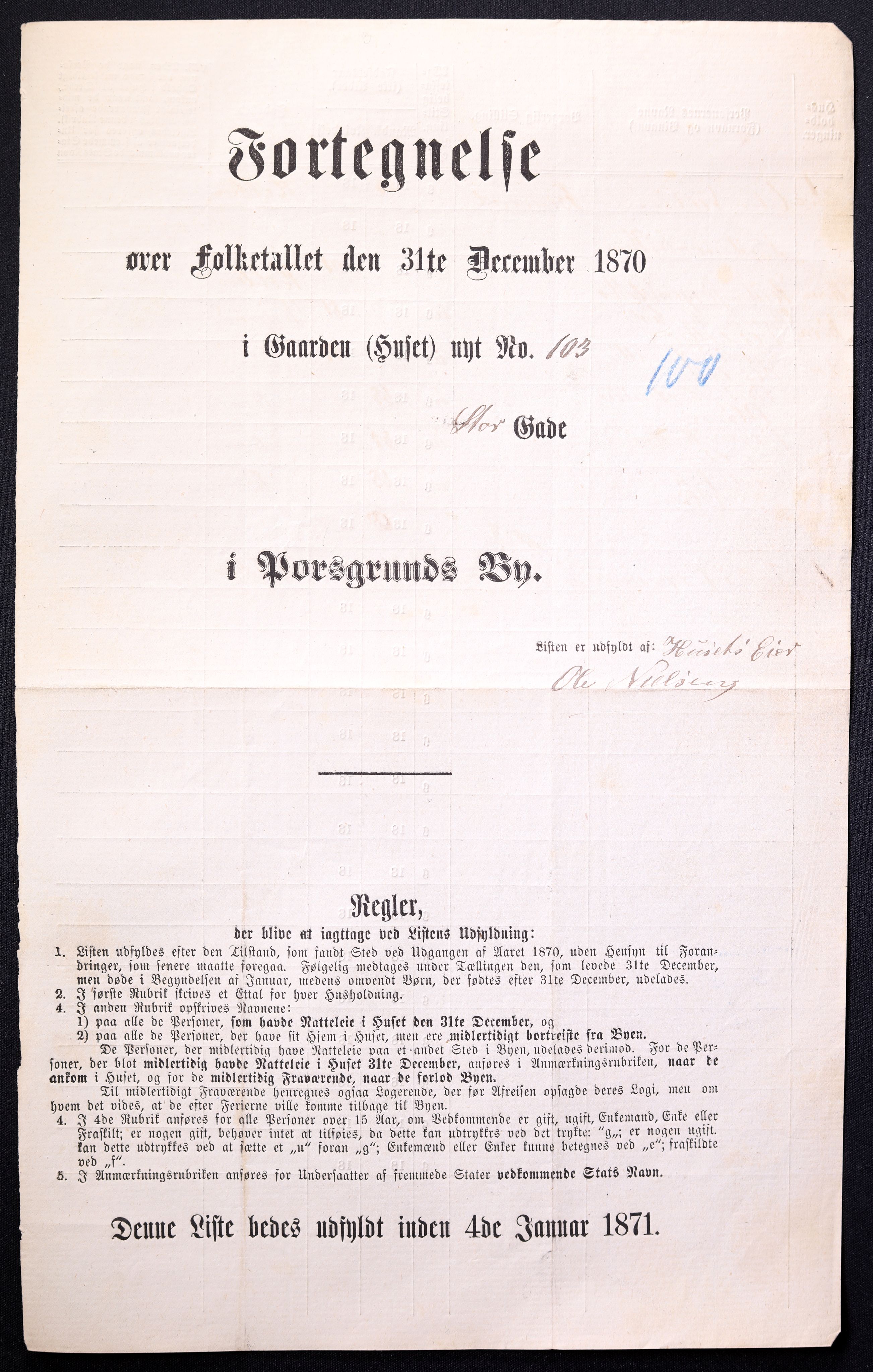 RA, 1870 census for 0805 Porsgrunn, 1870, p. 203