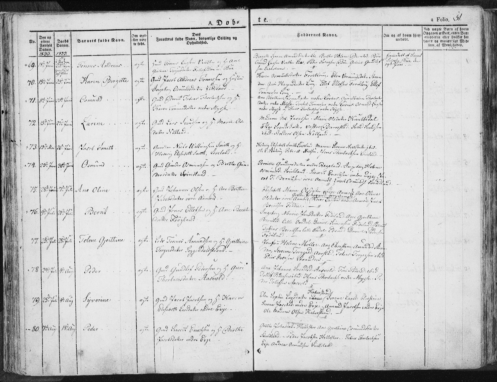 Sokndal sokneprestkontor, AV/SAST-A-101808: Parish register (official) no. A 7.1, 1826-1842, p. 51