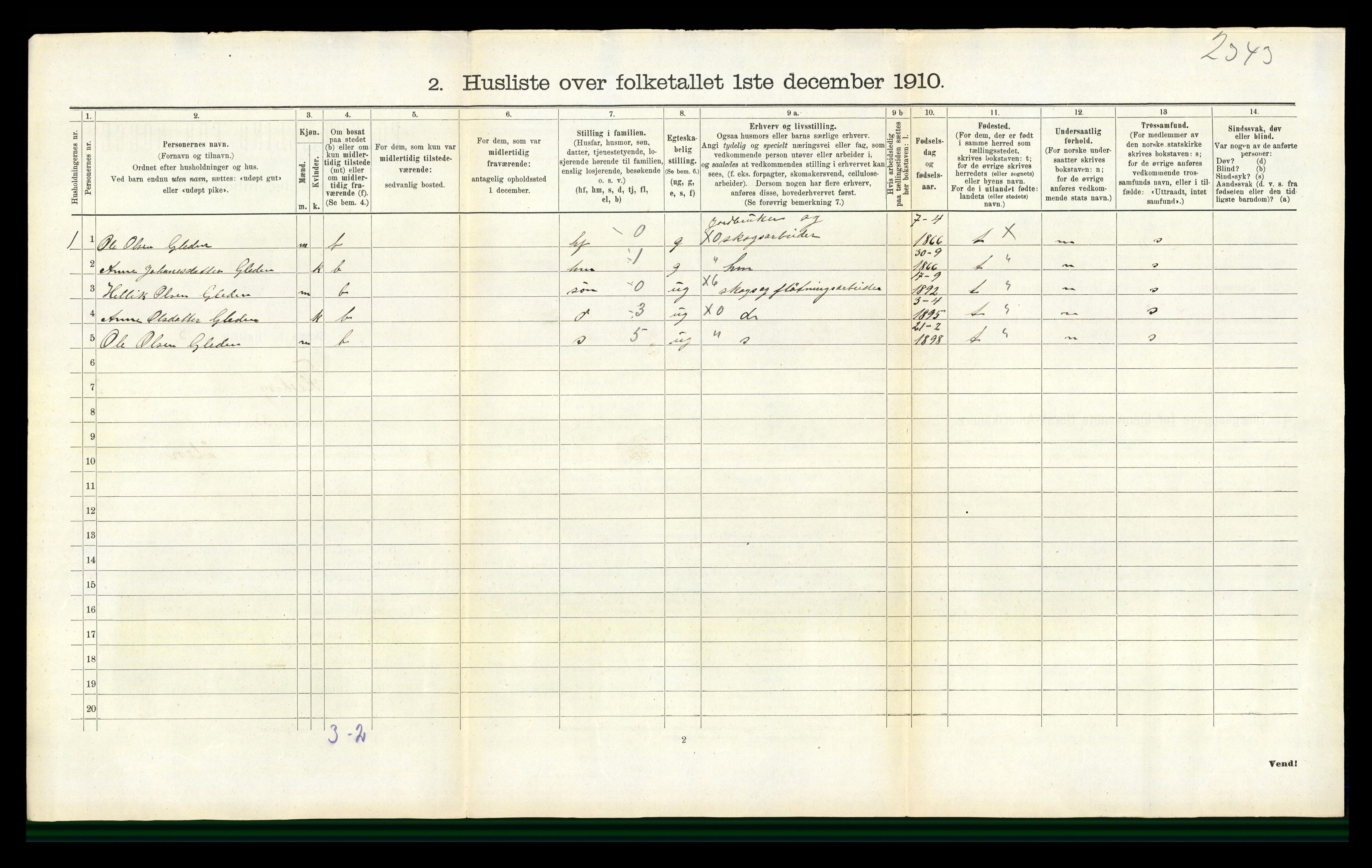 RA, 1910 census for Flesberg, 1910, p. 116