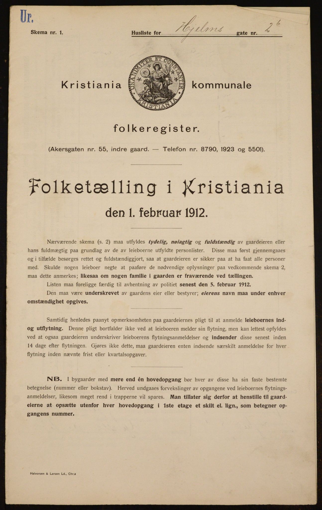 OBA, Municipal Census 1912 for Kristiania, 1912, p. 40545