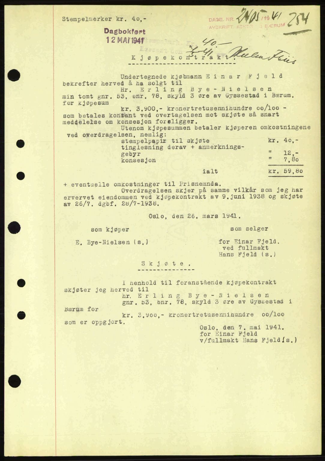 Aker herredsskriveri, AV/SAO-A-10896/G/Gb/Gbb/Gbbb/L0019: Mortgage book no. A65, 1941-1941, Diary no: : 2405/1941