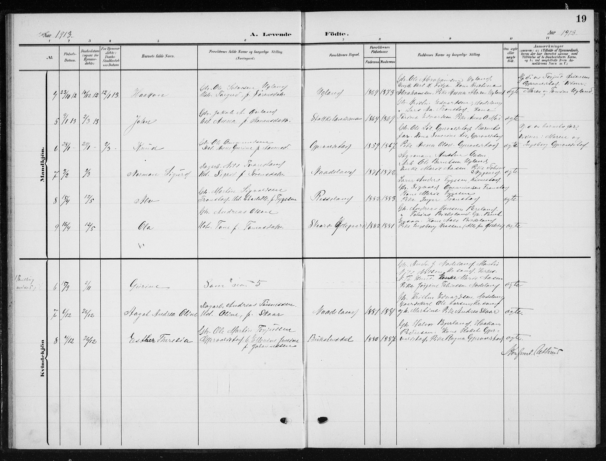 Søgne sokneprestkontor, SAK/1111-0037/F/Fb/Fba/L0005: Parish register (copy) no. B 5, 1904-1936, p. 19