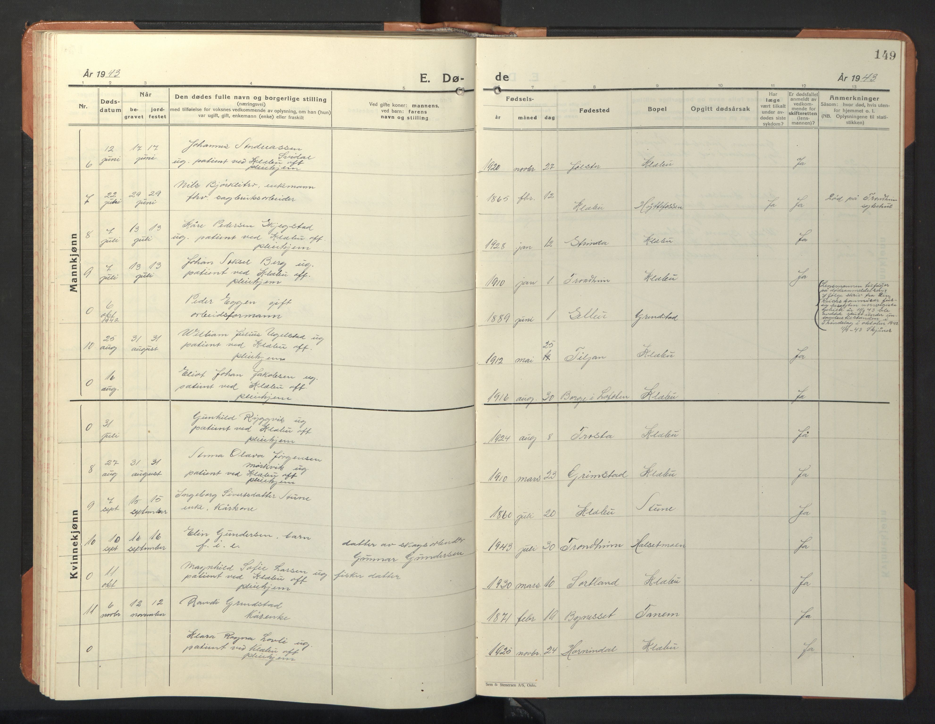 Ministerialprotokoller, klokkerbøker og fødselsregistre - Sør-Trøndelag, SAT/A-1456/618/L0454: Parish register (copy) no. 618C05, 1926-1946, p. 149