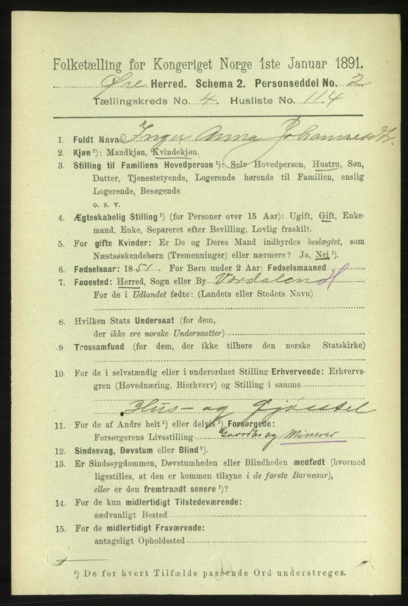 RA, 1891 census for 1558 Øre, 1891, p. 2271