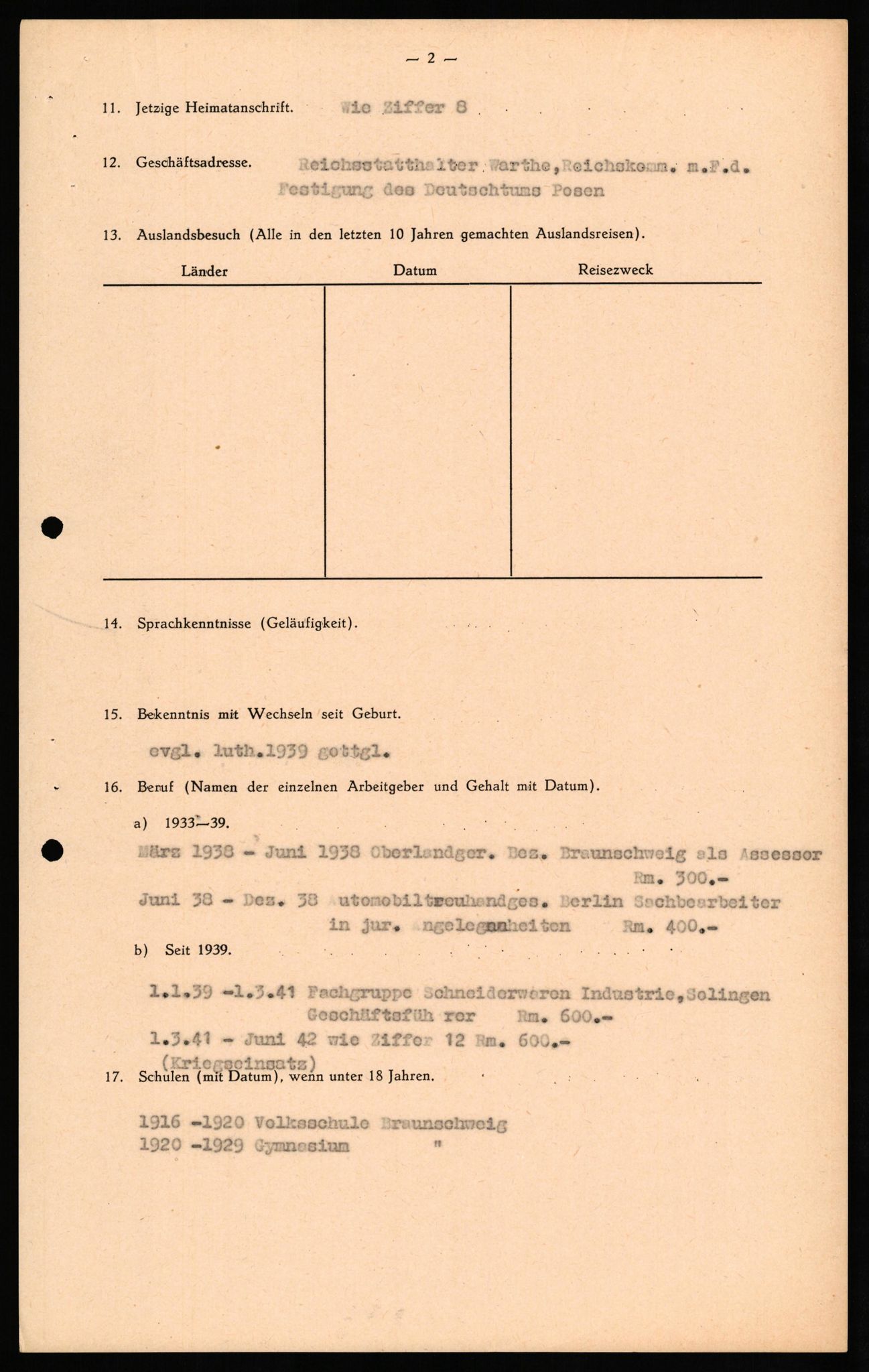 Forsvaret, Forsvarets overkommando II, AV/RA-RAFA-3915/D/Db/L0029: CI Questionaires. Tyske okkupasjonsstyrker i Norge. Tyskere., 1945-1946, p. 422