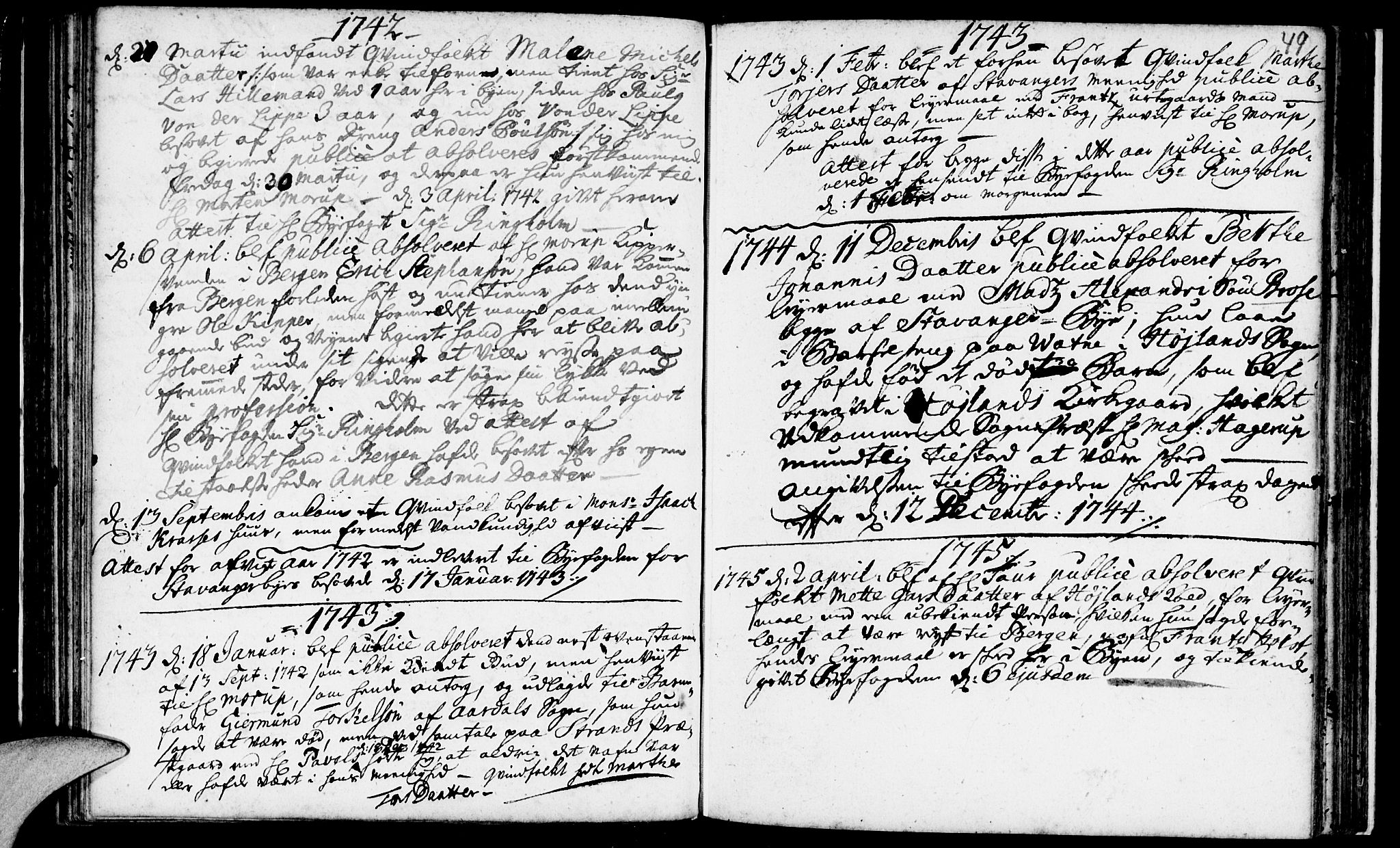 Domkirken sokneprestkontor, SAST/A-101812/001/30/30BA/L0003: Parish register (official) no. A 3 /1, 1738-1760, p. 49