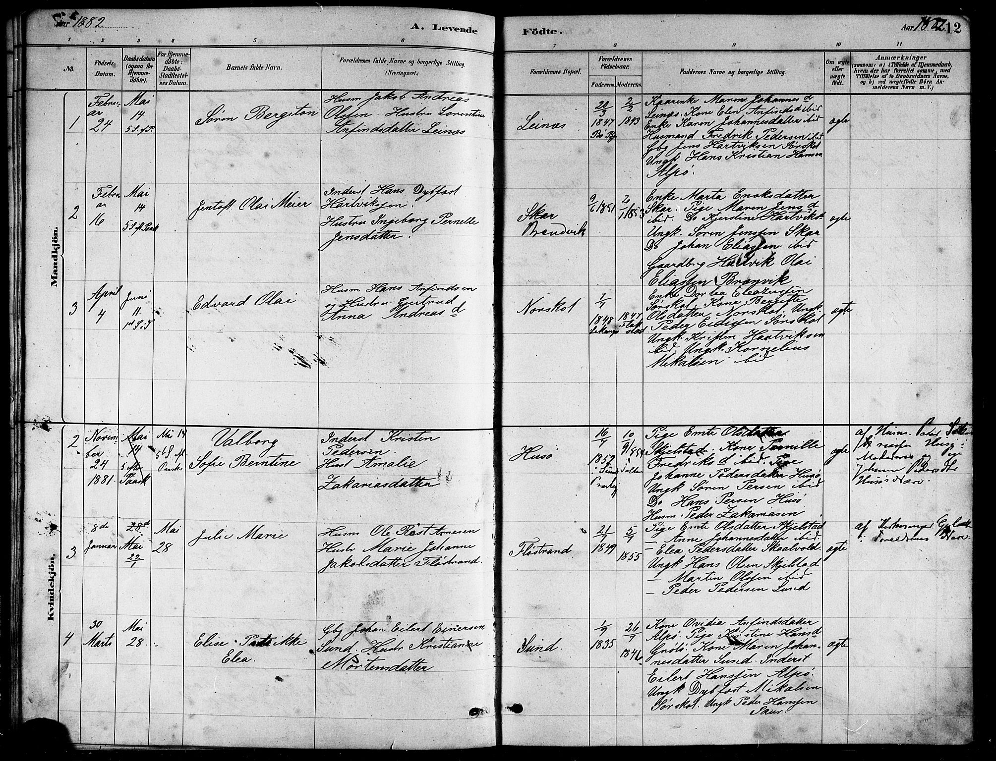 Ministerialprotokoller, klokkerbøker og fødselsregistre - Nordland, AV/SAT-A-1459/857/L0828: Parish register (copy) no. 857C03, 1879-1908, p. 12