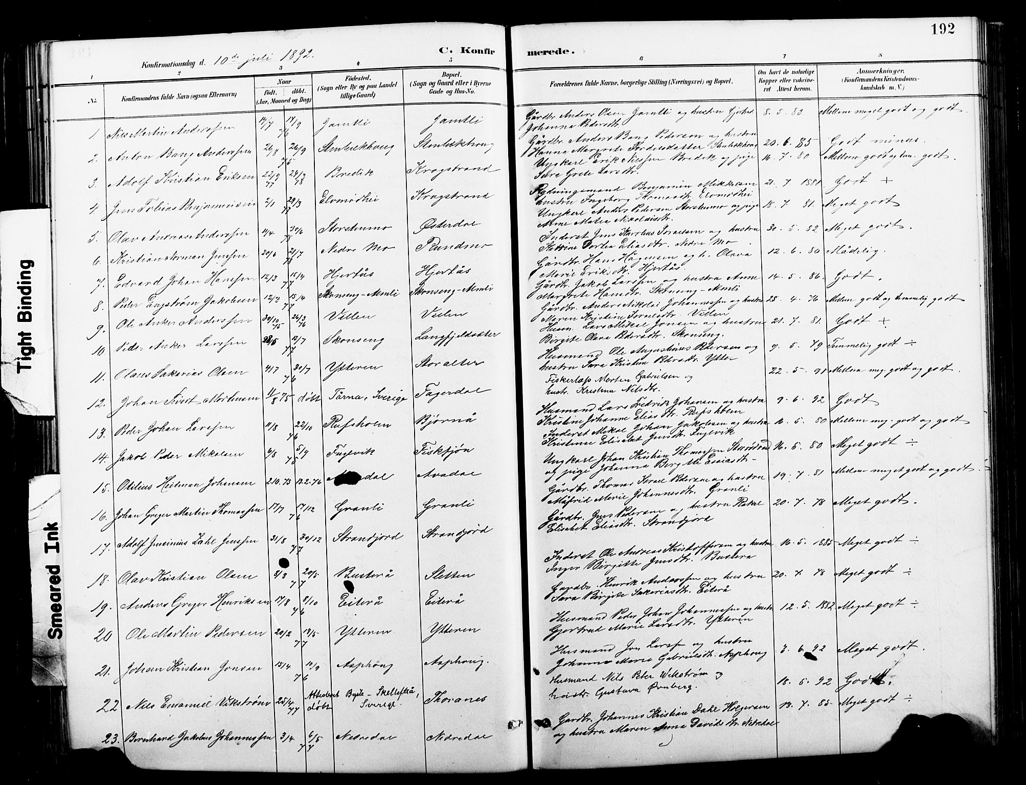 Ministerialprotokoller, klokkerbøker og fødselsregistre - Nordland, SAT/A-1459/827/L0421: Parish register (copy) no. 827C10, 1887-1906, p. 192