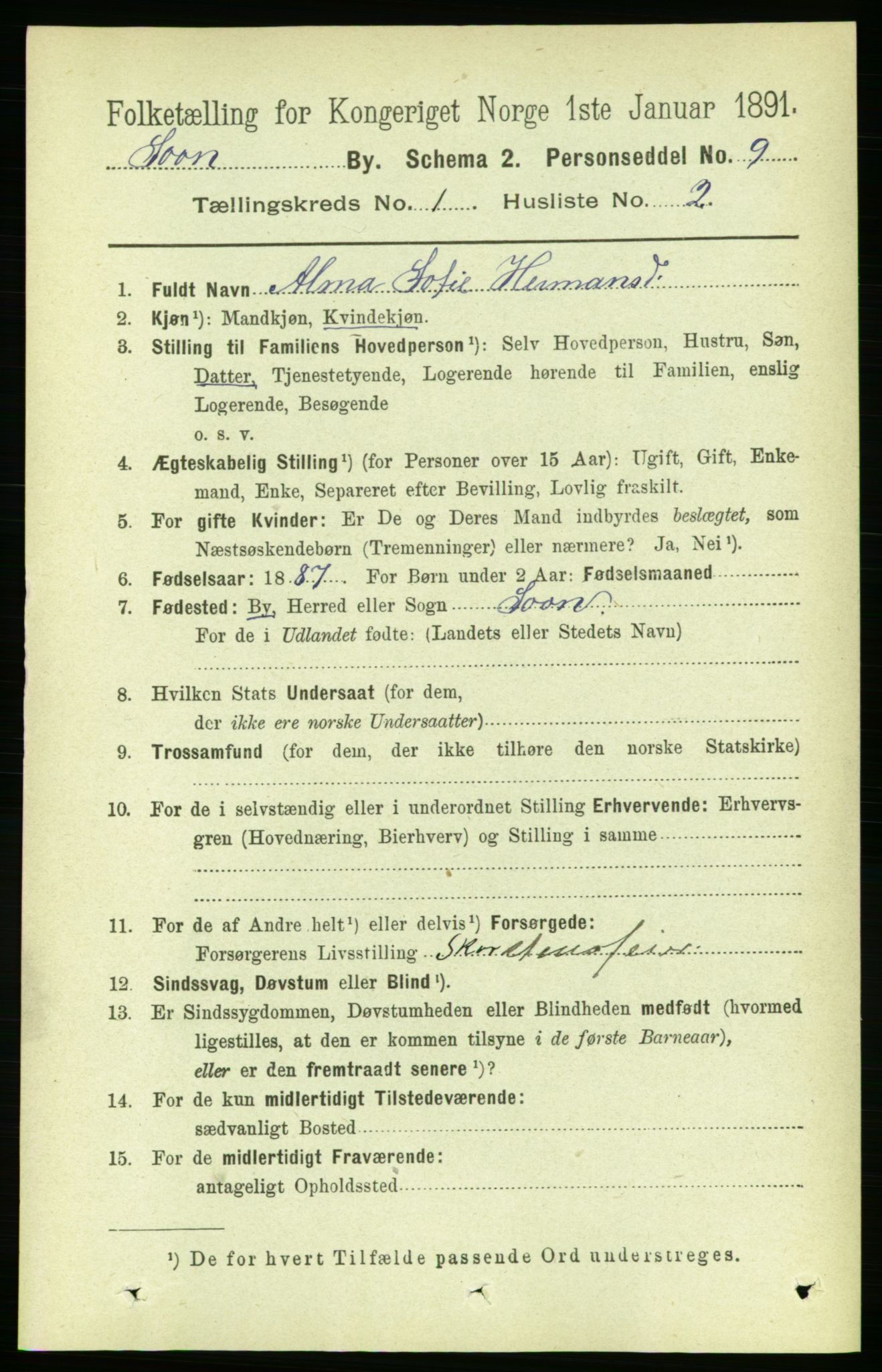 RA, 1891 census for 0201 Son, 1891, p. 23