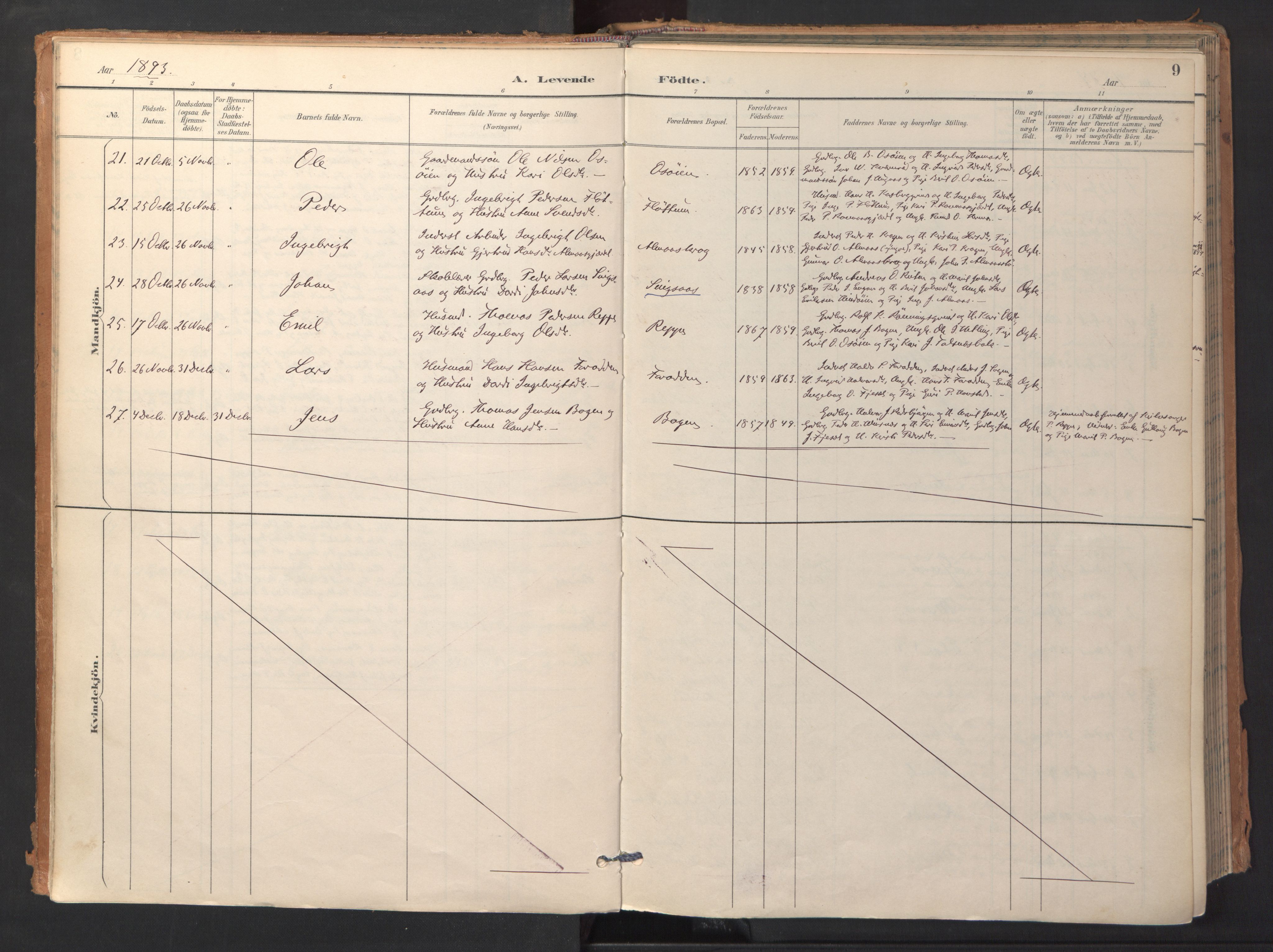 Ministerialprotokoller, klokkerbøker og fødselsregistre - Sør-Trøndelag, AV/SAT-A-1456/688/L1025: Parish register (official) no. 688A02, 1891-1909, p. 9