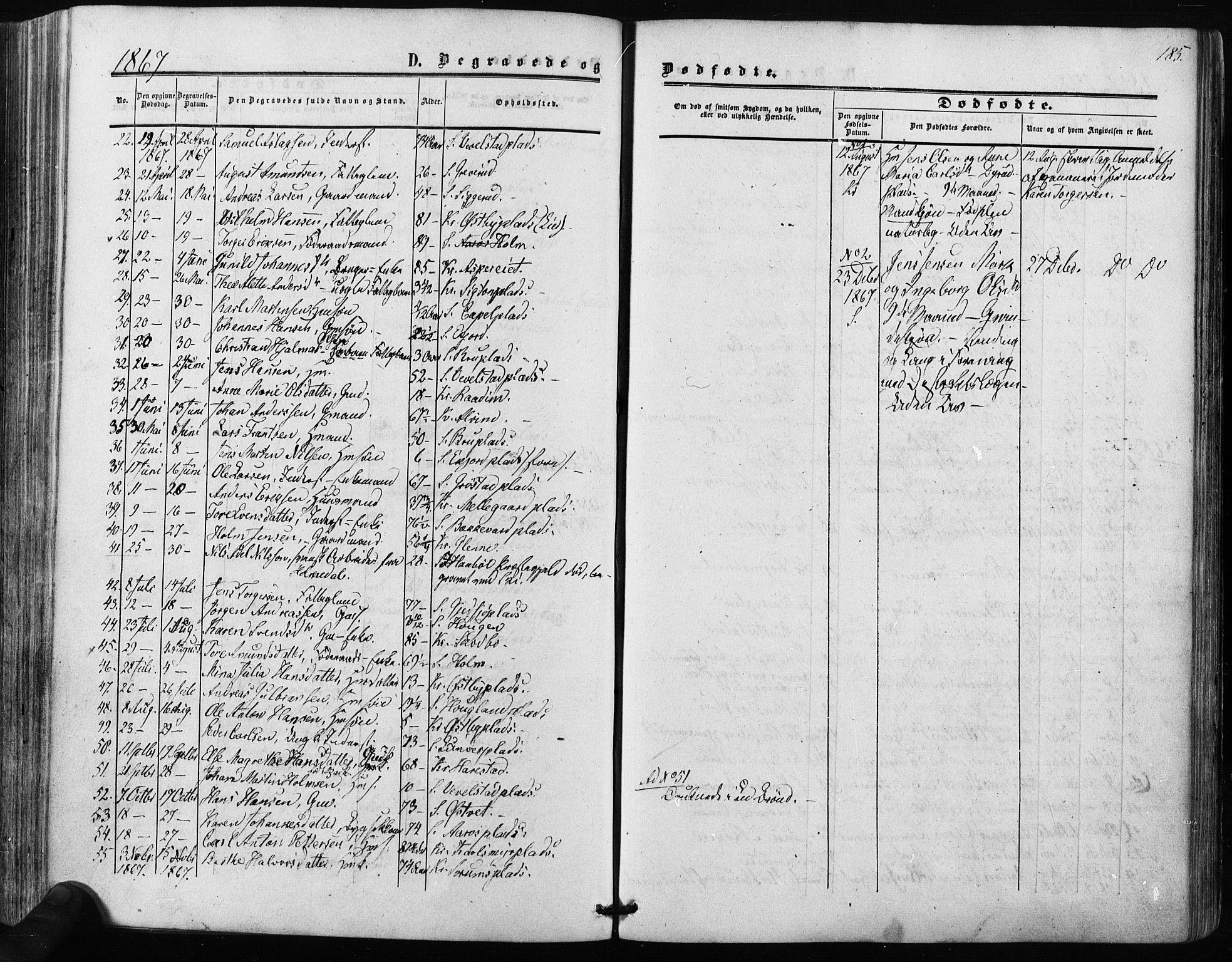 Kråkstad prestekontor Kirkebøker, SAO/A-10125a/F/Fa/L0007: Parish register (official) no. I 7, 1858-1870, p. 185