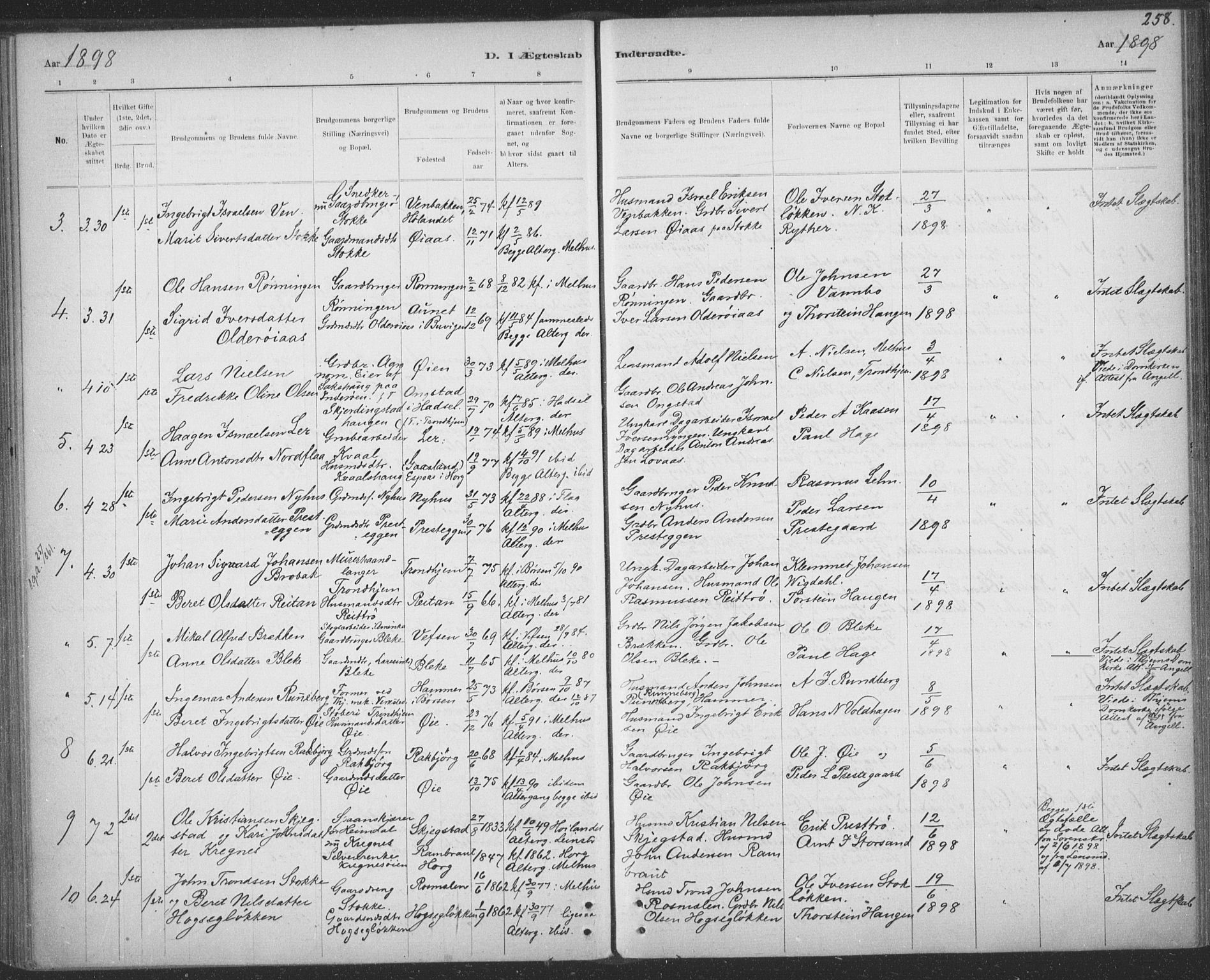 Ministerialprotokoller, klokkerbøker og fødselsregistre - Sør-Trøndelag, AV/SAT-A-1456/691/L1085: Parish register (official) no. 691A17, 1887-1908, p. 258