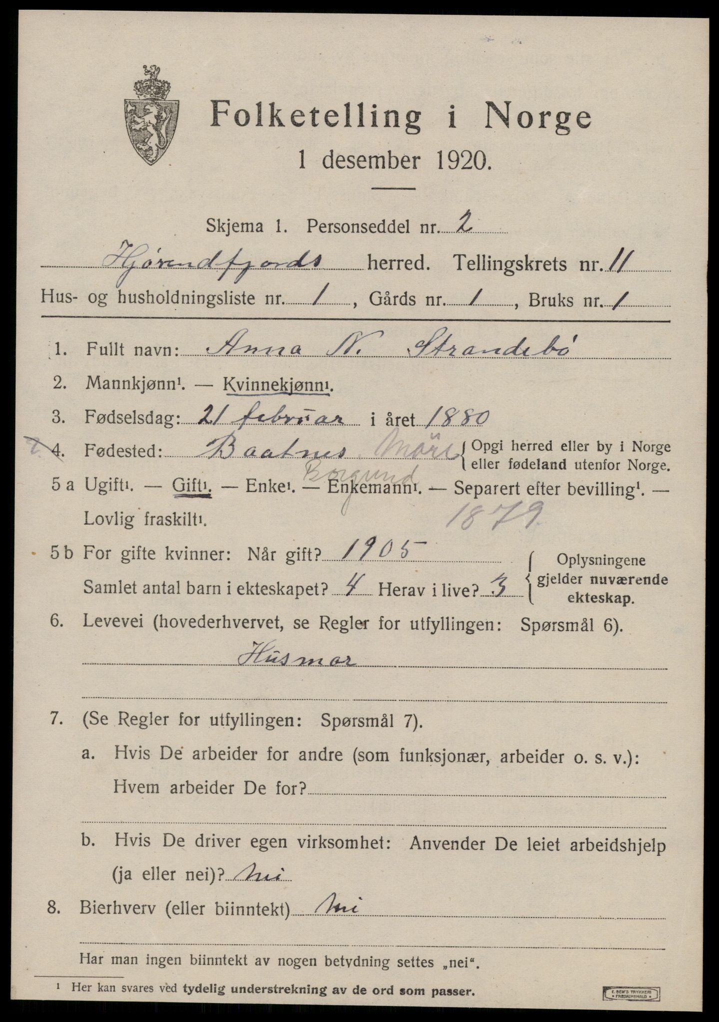 SAT, 1920 census for Hjørundfjord, 1920, p. 4157