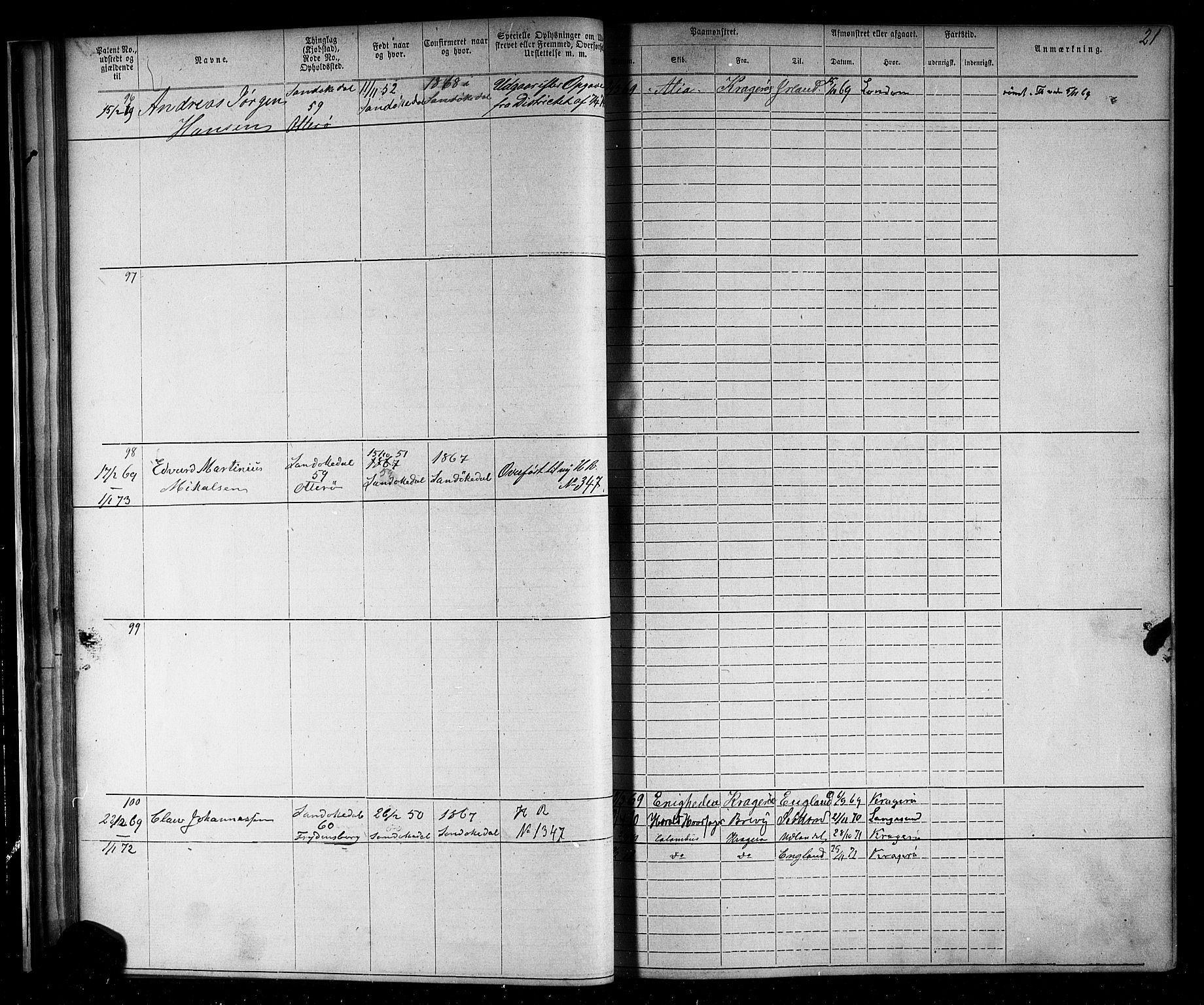 Kragerø innrulleringskontor, AV/SAKO-A-830/F/Fb/L0002: Annotasjonsrulle, 1868-1892, p. 23