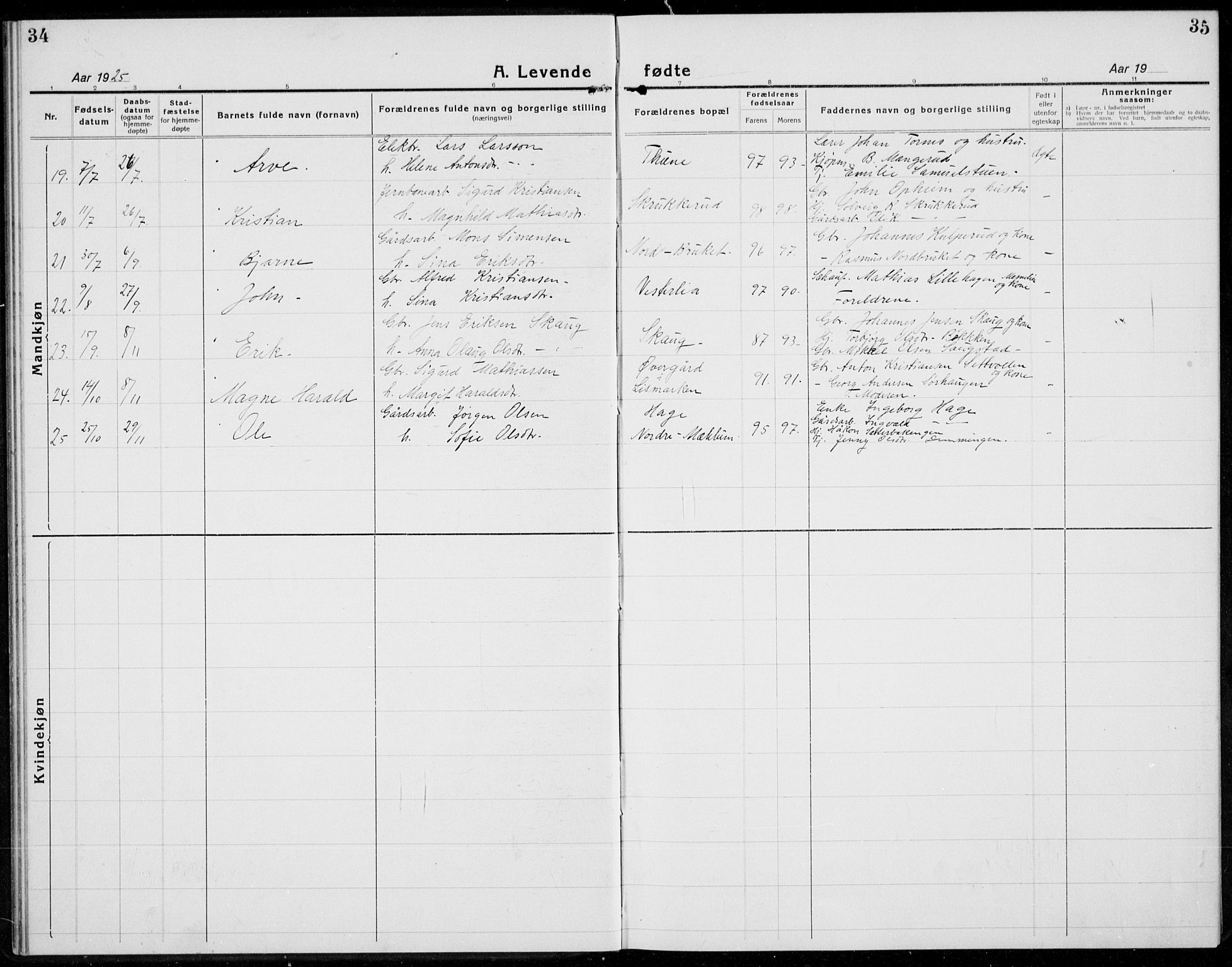 Brøttum prestekontor, AV/SAH-PREST-016/L/La/L0001: Parish register (copy) no. 1, 1921-1941, p. 34-35