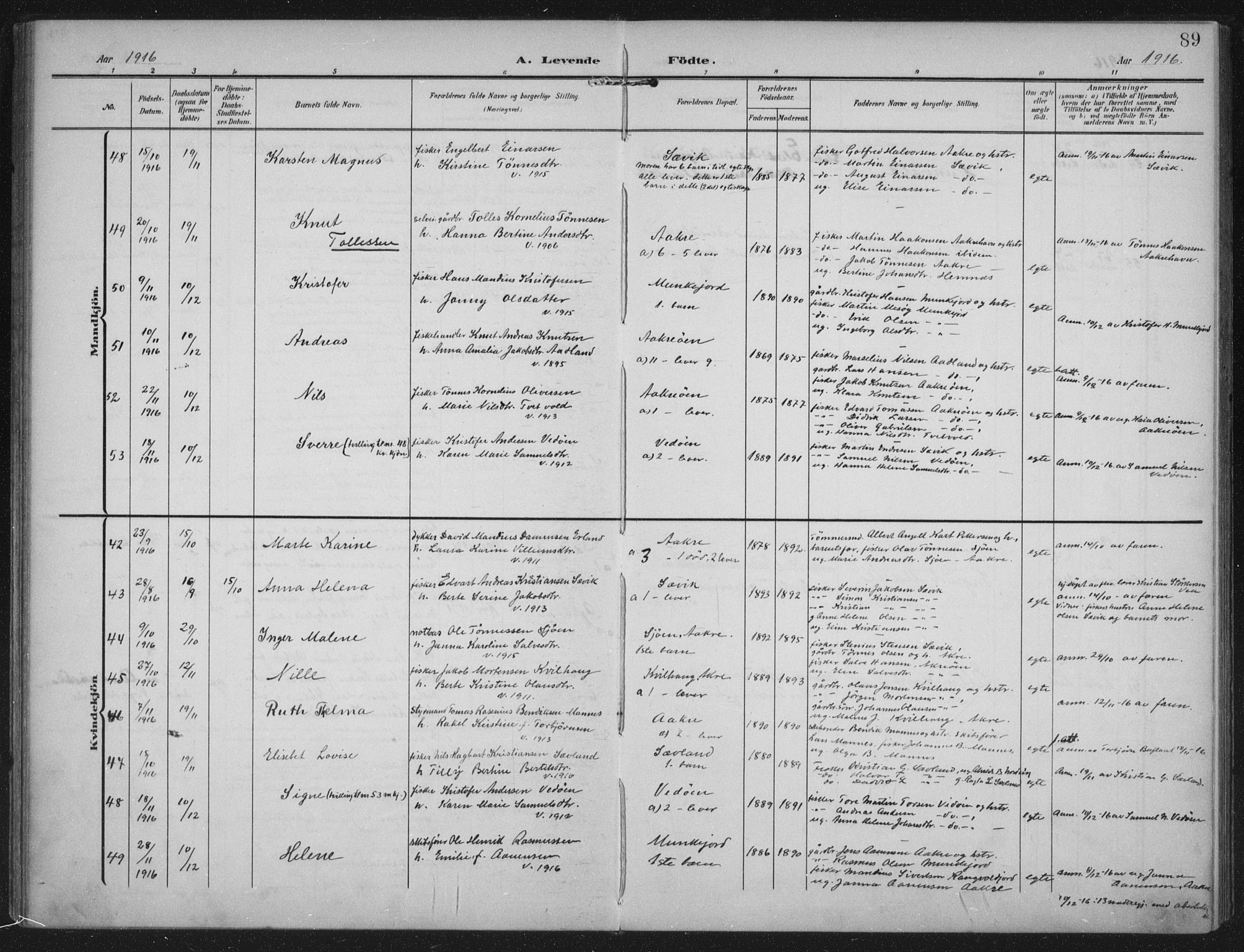 Kopervik sokneprestkontor, SAST/A-101850/H/Ha/Haa/L0005: Parish register (official) no. A 5, 1906-1924, p. 89