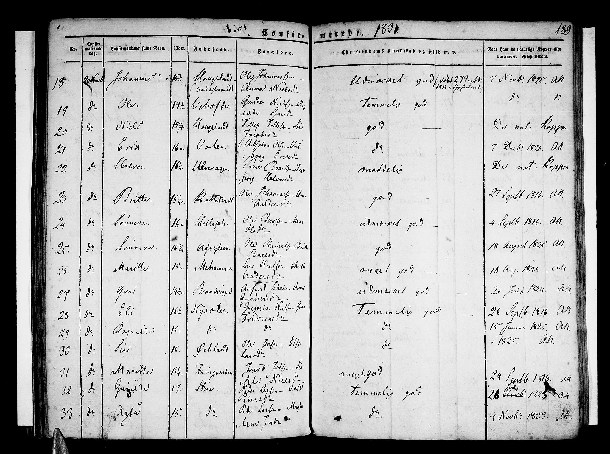 Stord sokneprestembete, AV/SAB-A-78201/H/Haa: Parish register (official) no. A 6, 1826-1840, p. 189