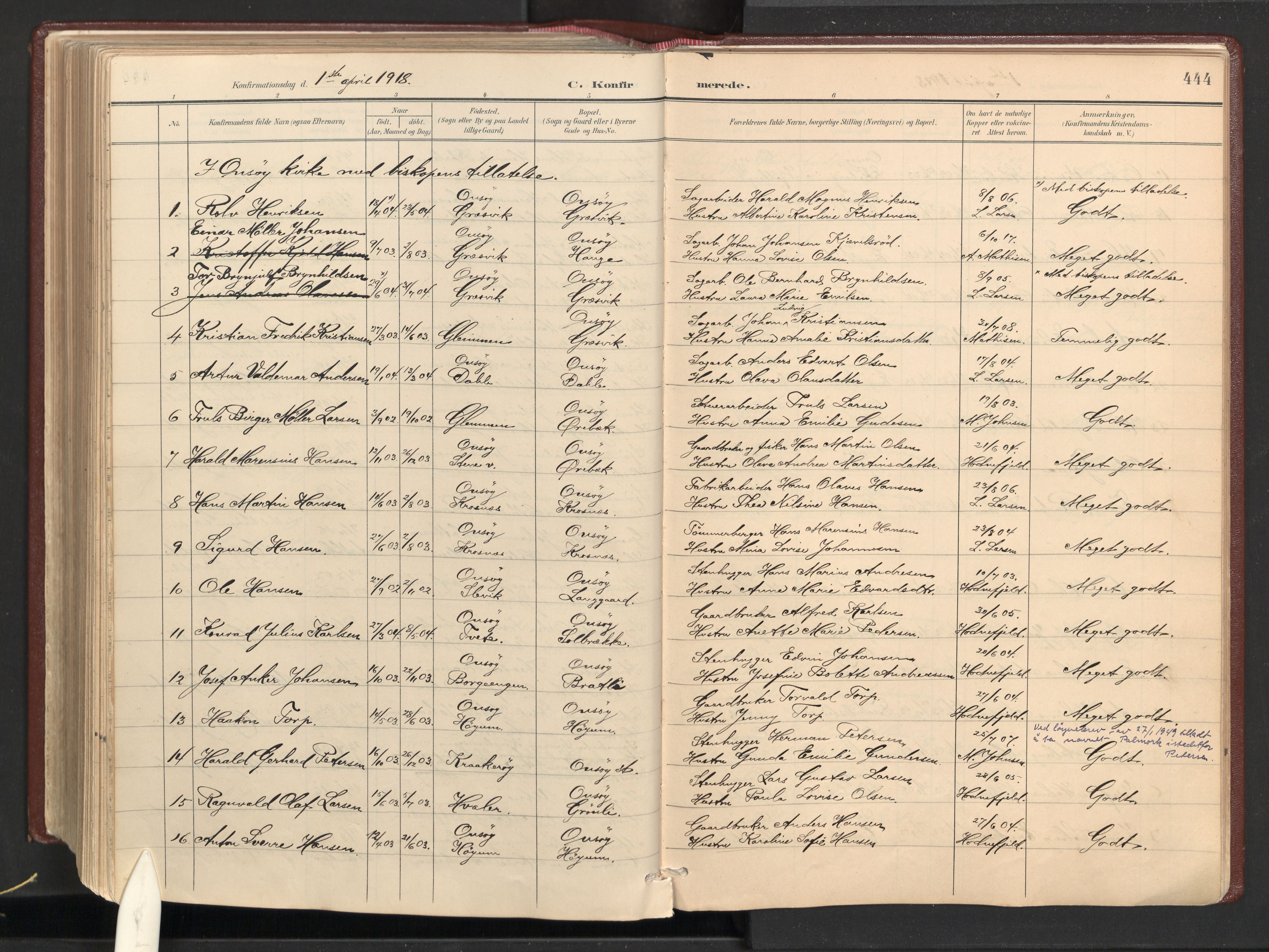 Onsøy prestekontor Kirkebøker, AV/SAO-A-10914/F/Fb/L0001: Parish register (official) no. II 1, 1901-1937, p. 444
