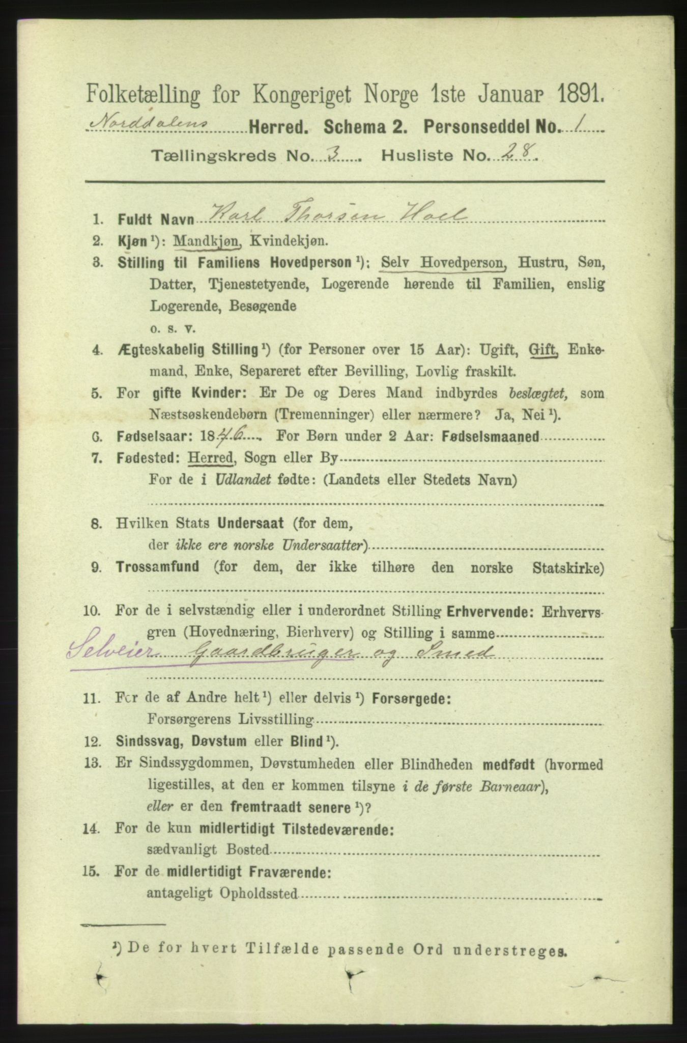 RA, 1891 census for 1524 Norddal, 1891, p. 736