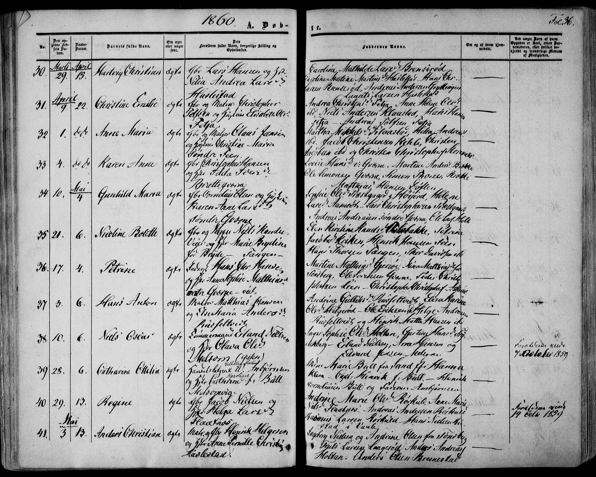 Stokke kirkebøker, AV/SAKO-A-320/F/Fa/L0008: Parish register (official) no. I 8, 1858-1871, p. 36