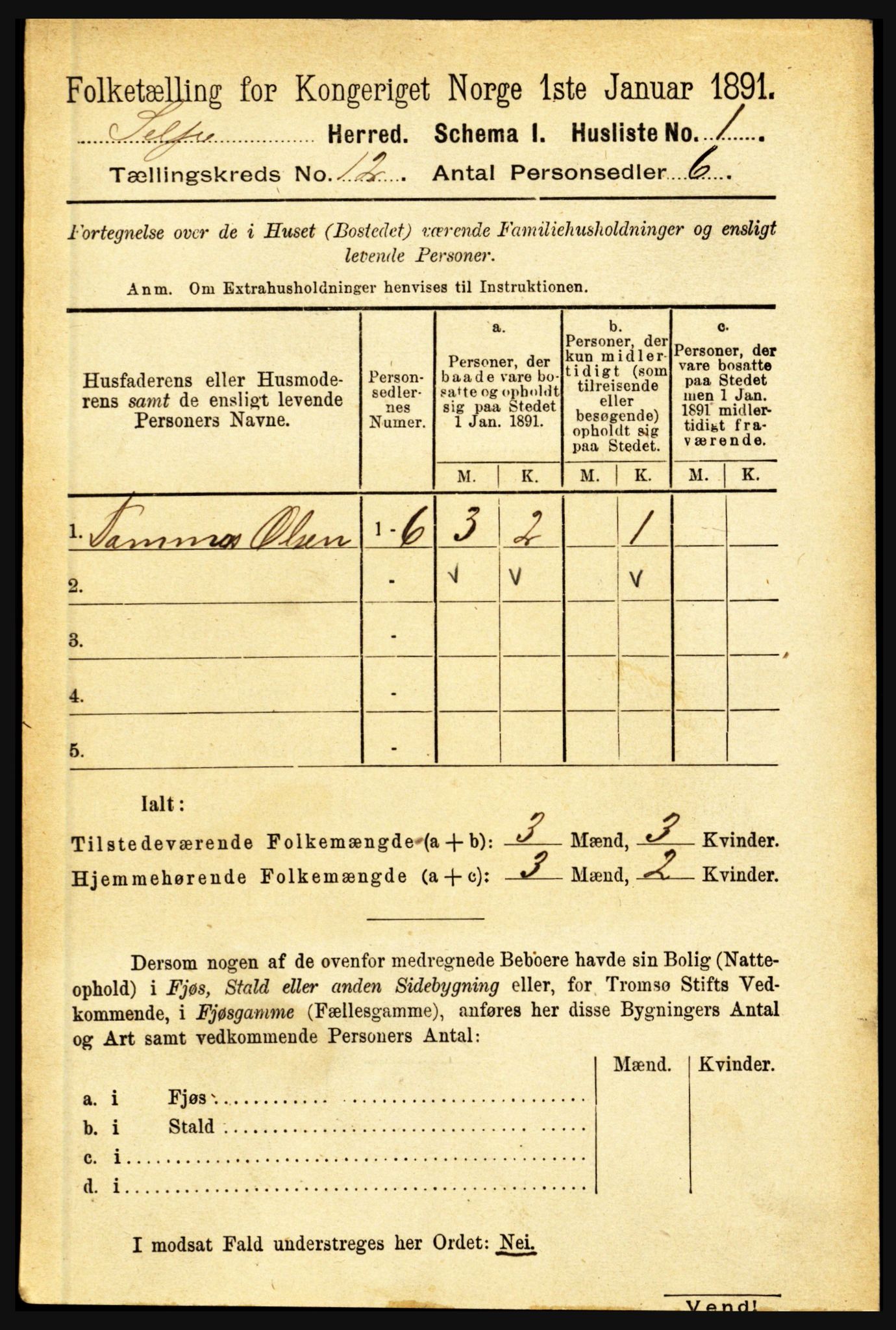 RA, 1891 census for 1441 Selje, 1891, p. 3624