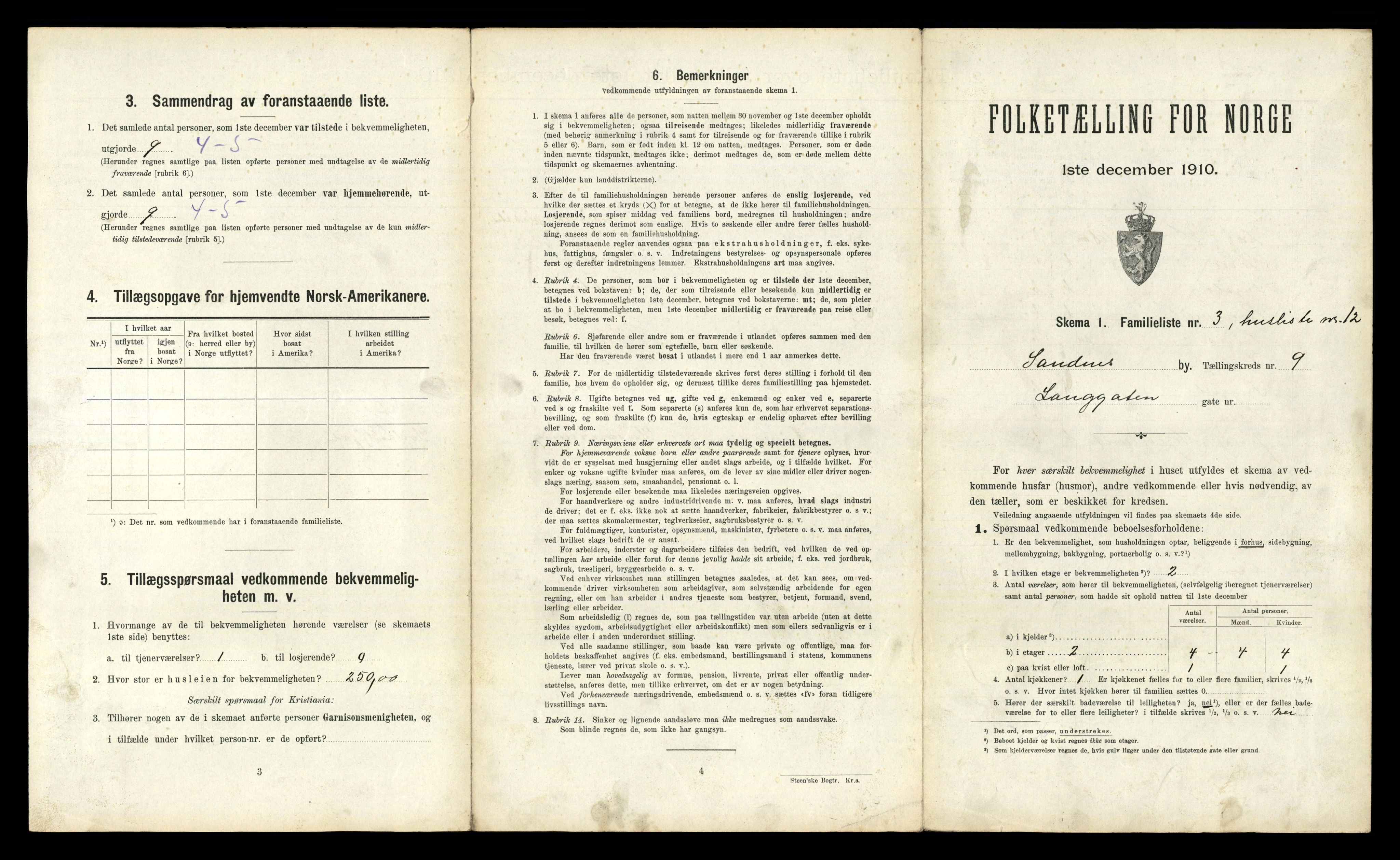 RA, 1910 census for Sandnes, 1910, p. 998