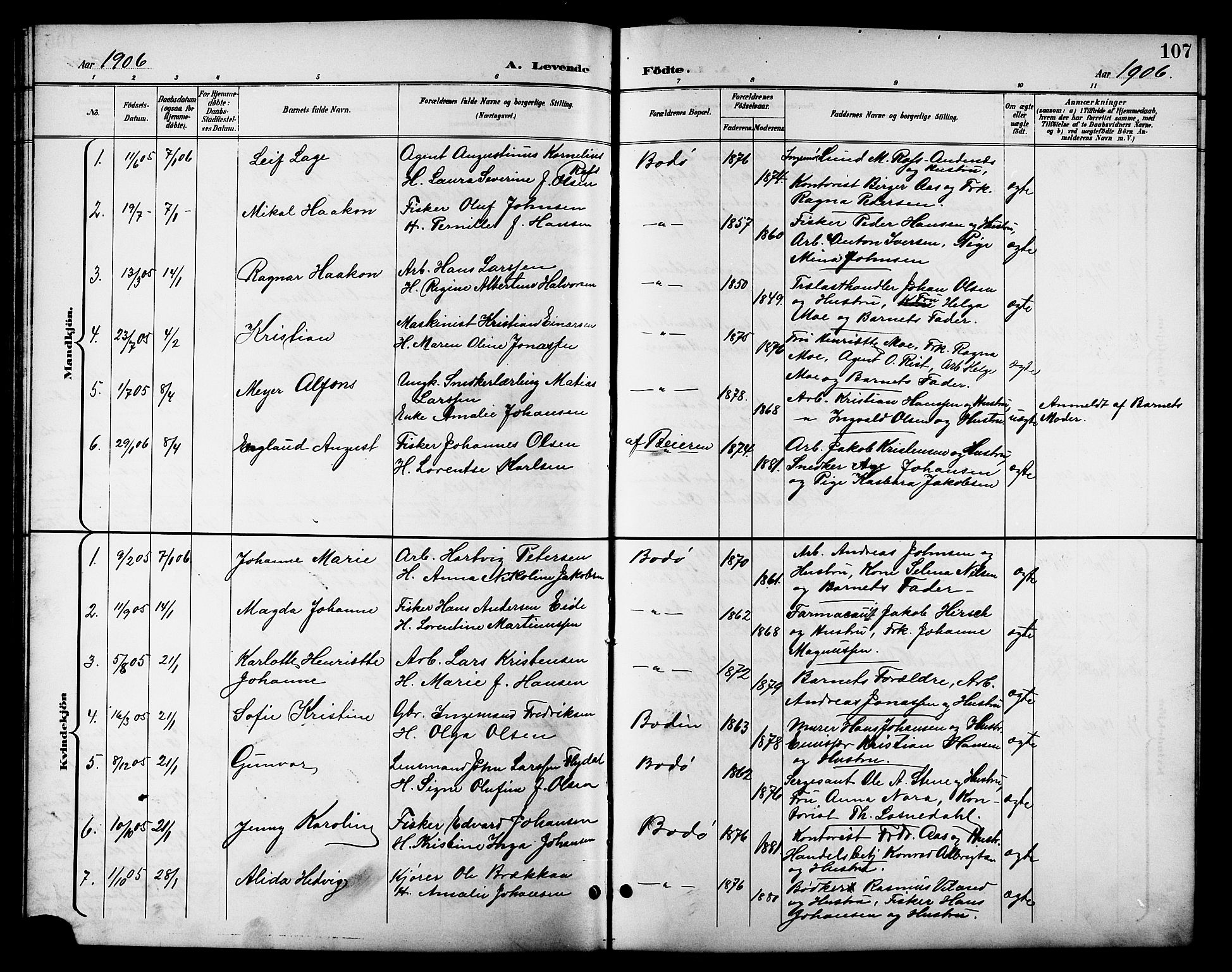 Ministerialprotokoller, klokkerbøker og fødselsregistre - Nordland, SAT/A-1459/801/L0033: Parish register (copy) no. 801C08, 1898-1910, p. 107
