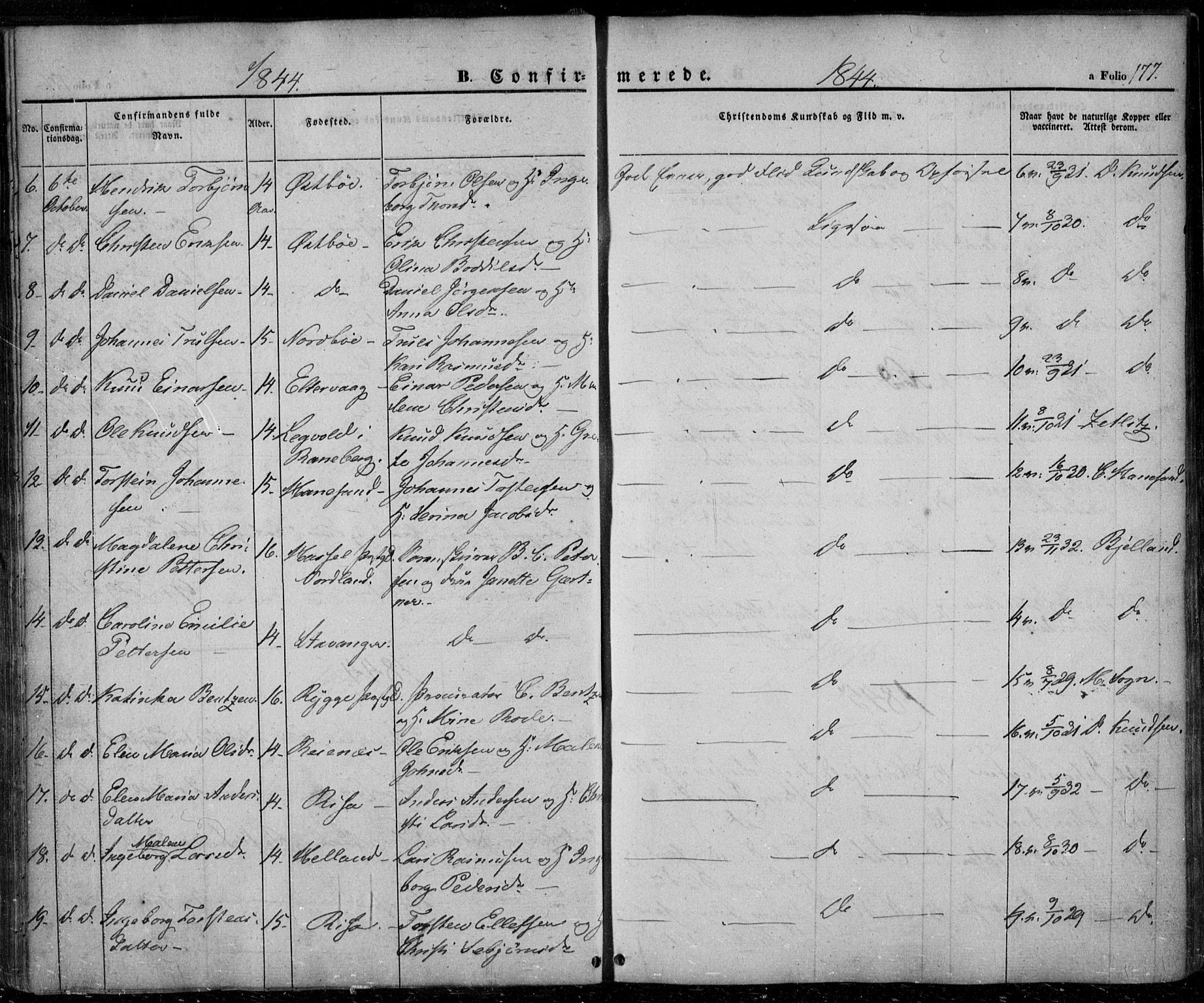 Rennesøy sokneprestkontor, SAST/A -101827/H/Ha/Haa/L0005: Parish register (official) no. A 5, 1838-1859, p. 177