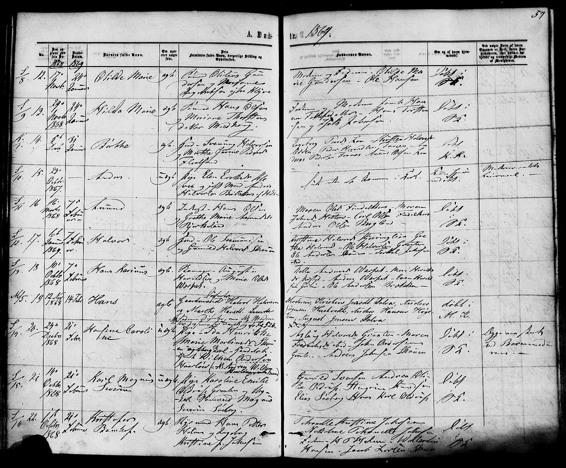 Solum kirkebøker, AV/SAKO-A-306/F/Fa/L0008: Parish register (official) no. I 8, 1865-1876, p. 57