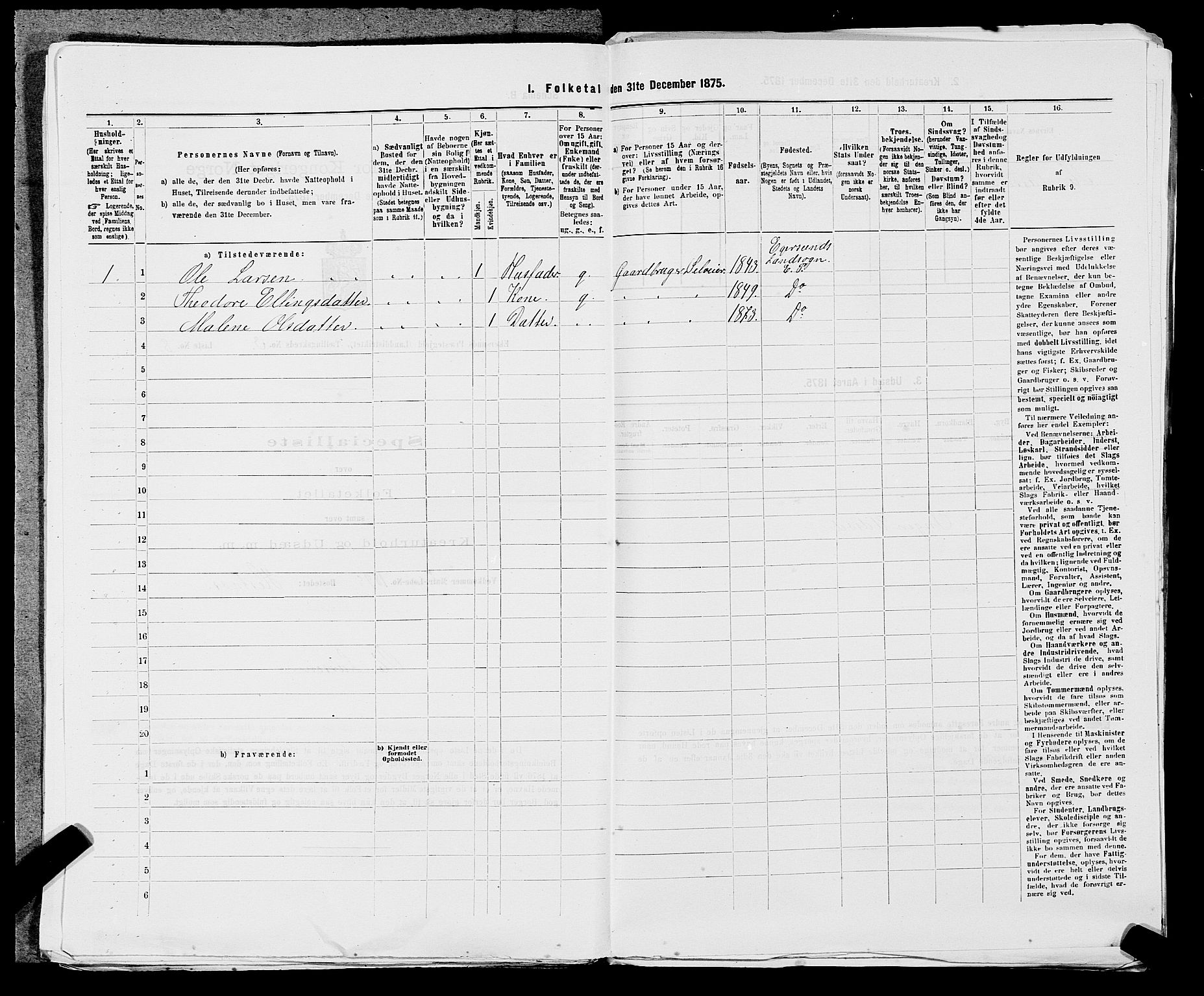 SAST, 1875 census for 1116L Eigersund/Eigersund og Ogna, 1875, p. 351