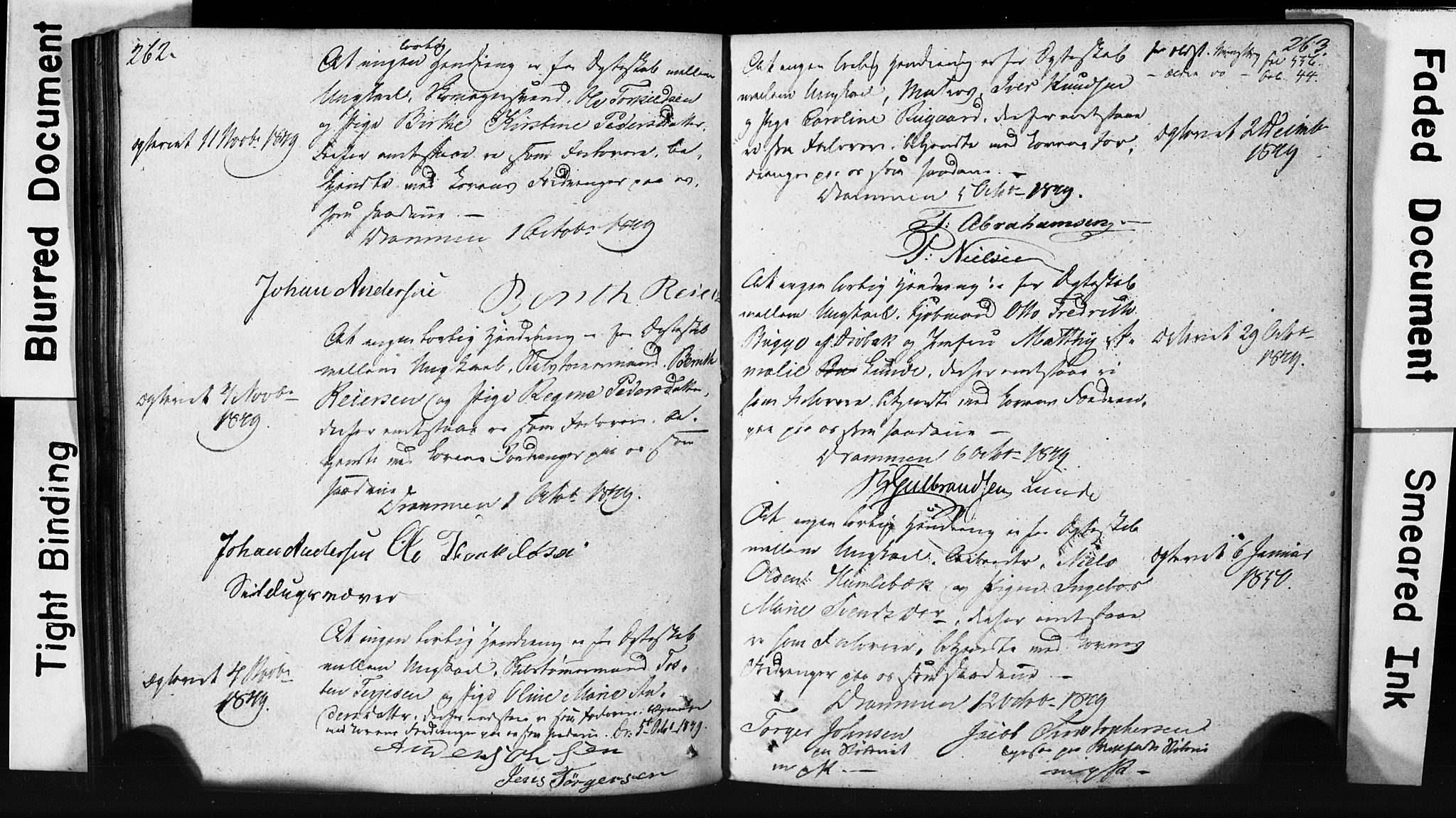 Strømsø kirkebøker, AV/SAKO-A-246/H/Hb/L0002: Best man's statements no. 2, 1815-1857, p. 262-263