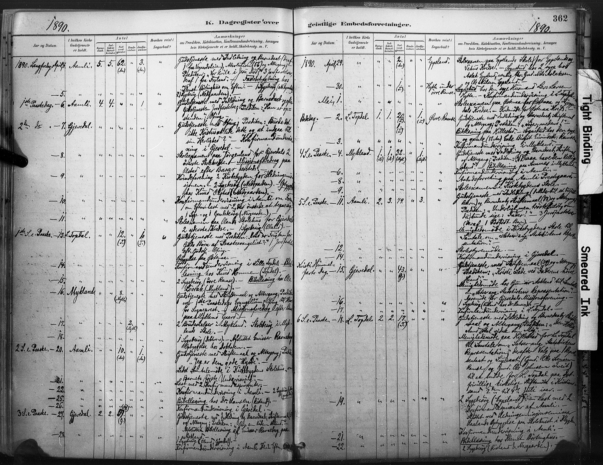 Åmli sokneprestkontor, SAK/1111-0050/F/Fa/Fac/L0010: Parish register (official) no. A 10 /1, 1885-1899, p. 362