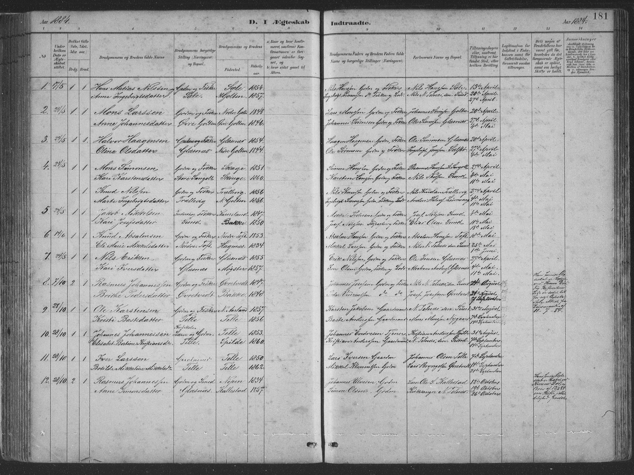 Sund sokneprestembete, SAB/A-99930: Parish register (copy) no. B 3, 1882-1911, p. 181
