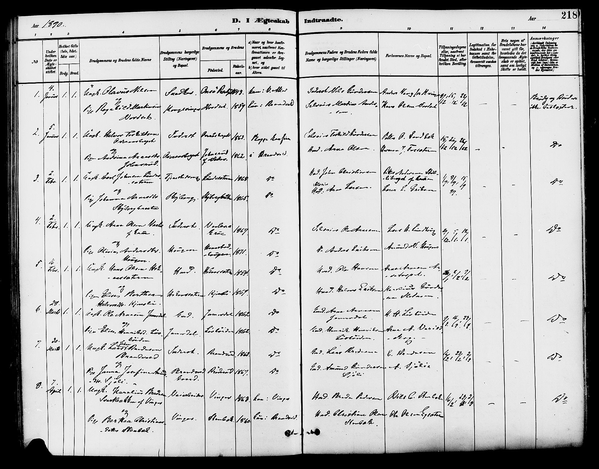 Brandval prestekontor, SAH/PREST-034/H/Ha/Haa/L0002: Parish register (official) no. 2, 1880-1894, p. 218